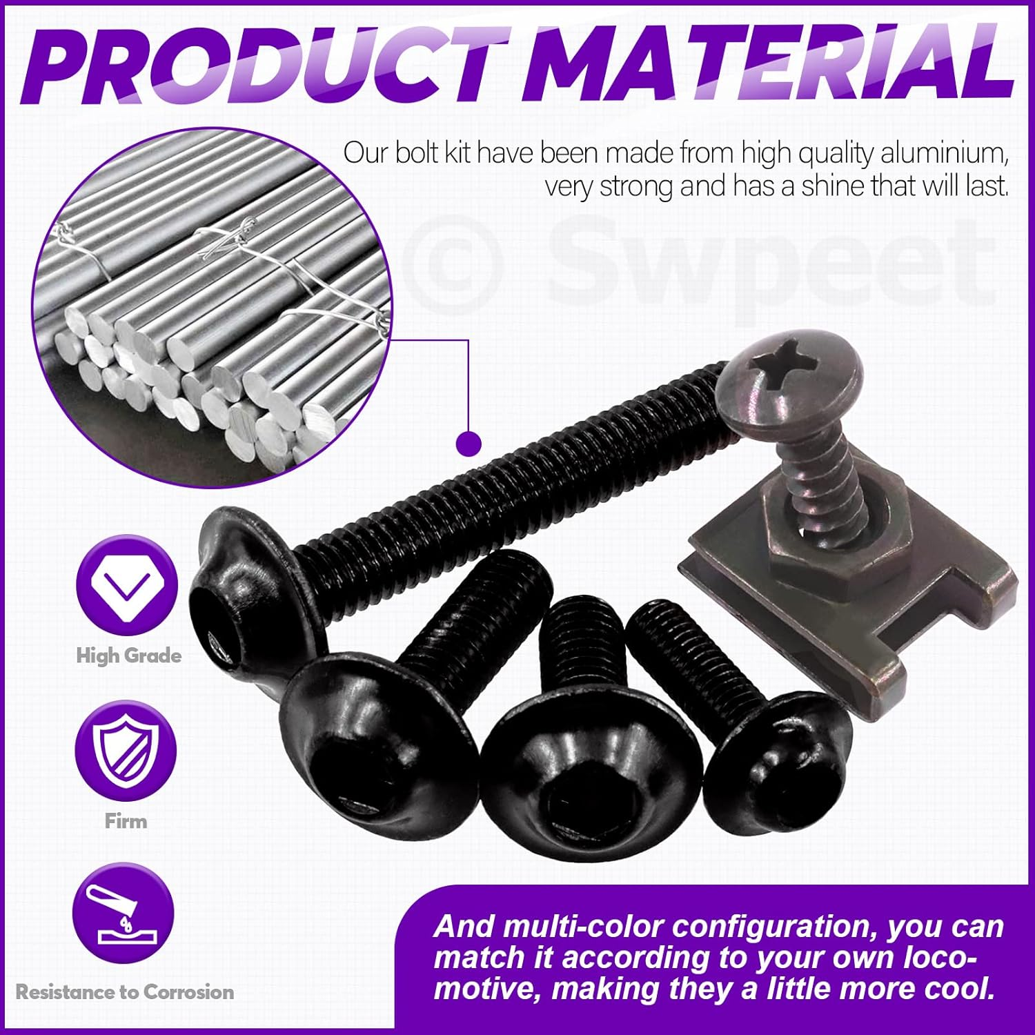 Swpeet 177Pcs 2 Sizes M5 M6 Motorcycle Fairing Bolt Assortment Kit, Motorcycle Windscreen Screws Fasteners Fixing Sportbike Bolts Fairing for All Models & Years Sport Bikes (Black) - Gold image number 7