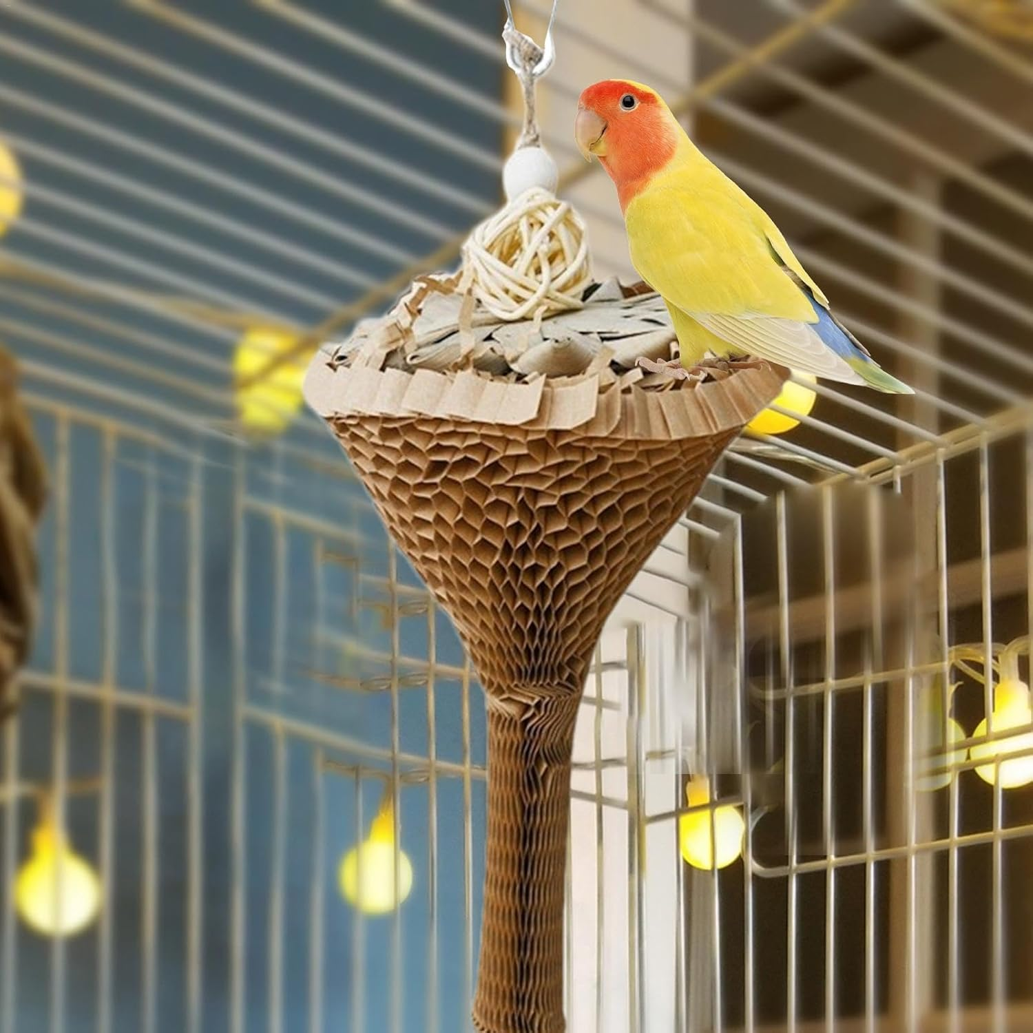 Shredding Toys for Birds,Cone Design Natural Bird Foraging Chew Toys - Parrot Toys, Bird Parrot Toy with Hook, Chewable Parrot Toys, Cage Accessories for Rope Bungee Bird Toy image number 5