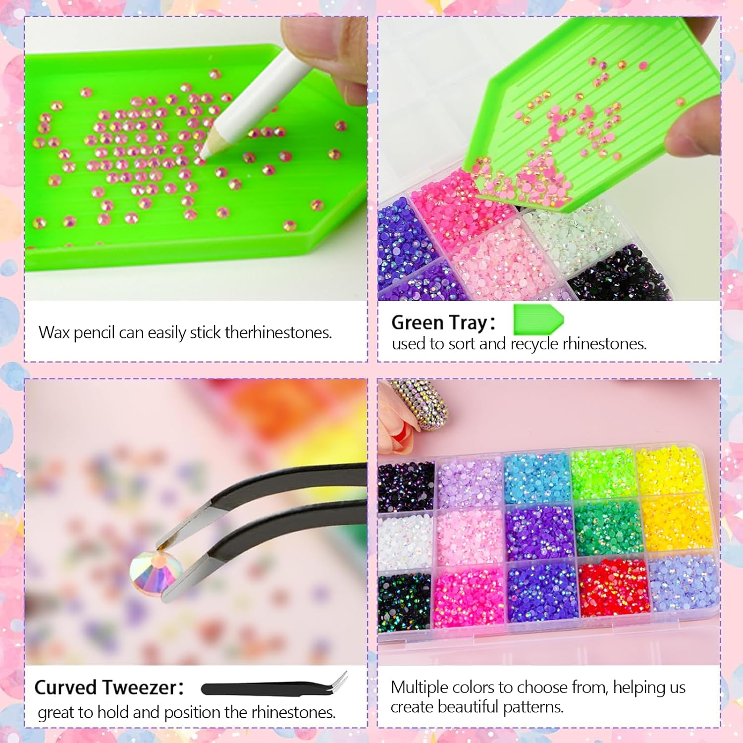 Weidllys 18000PCS Resin Jelly Rhinestones for Crafting, Multicolor 3Mm Flatback Rainbow Gems, Withl Nail Rhinestone Picker, Bedazzling Crystal for DIY Crafts Clothing Tumblers Mugs Shoes Fabric Decor Nail Art Makeup image number 3