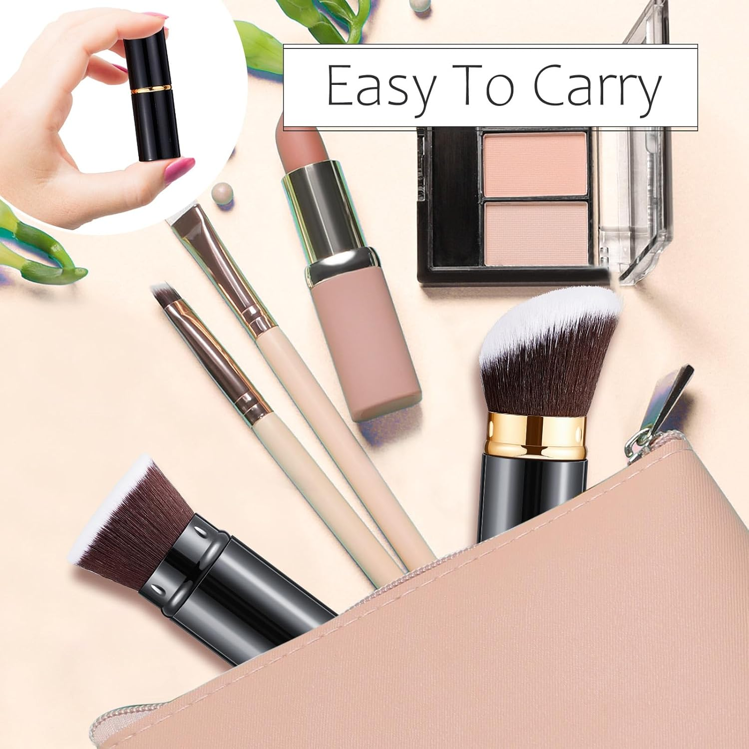 Tessco for You 2 Pcs Retractable Kabuki Makeup Brush Powder Foundation Makeup Brushes Portable Travel for Blush Bronzer Buffing Loose Powder Cream Sunscreen Blending Liquid(Classic Style) image number 2