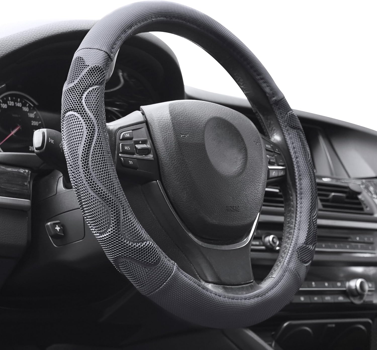 Elantrip Sport Leather Steering Wheel Cover 14 1/2 Inch to 15 Inch Universal, Padded Soft Grip Breathable for Car Truck SUV Jeep, anti Slip Odorless Black and Gray