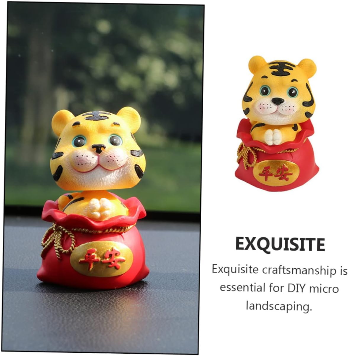 STOBAZA Resin Tiger Statue Shaking Money Bag Ornament for Nursery Decor Outdoor Garden Decor Lifelike Car Tiger Ornament image number 1