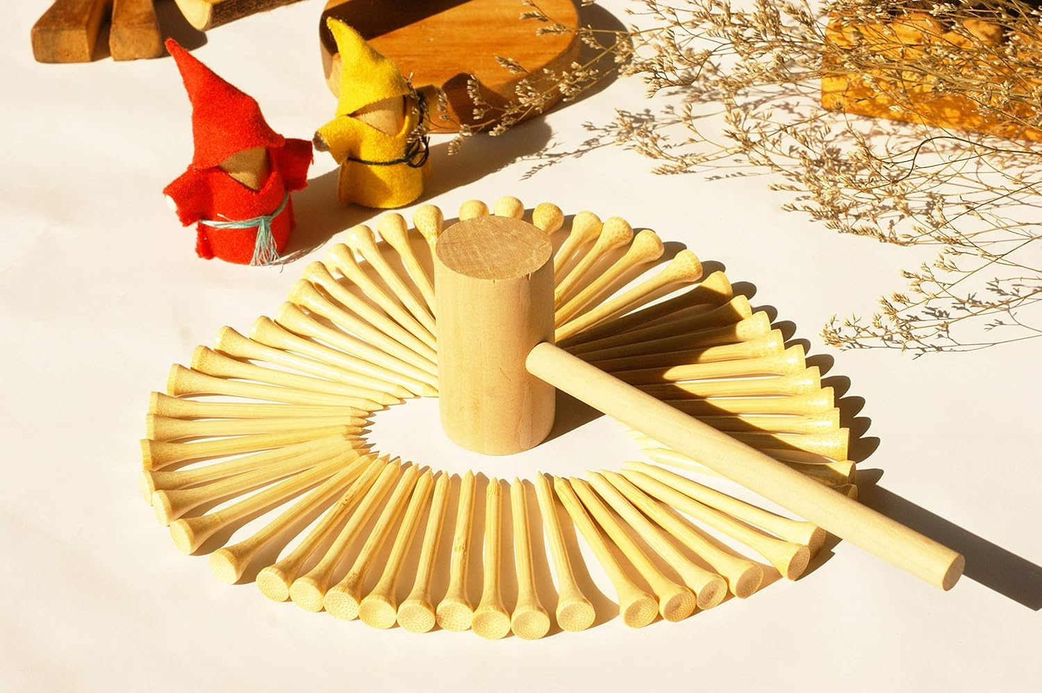 Hammering and Pounding Toys for Kids Include 1 Wood Hammer and 30 Bamboo Nails Improve Fine Motor Skills Friendly Natural Wooden Educational Montessori Toy for Childs DIY Birthday Gift for 4+ image number 5