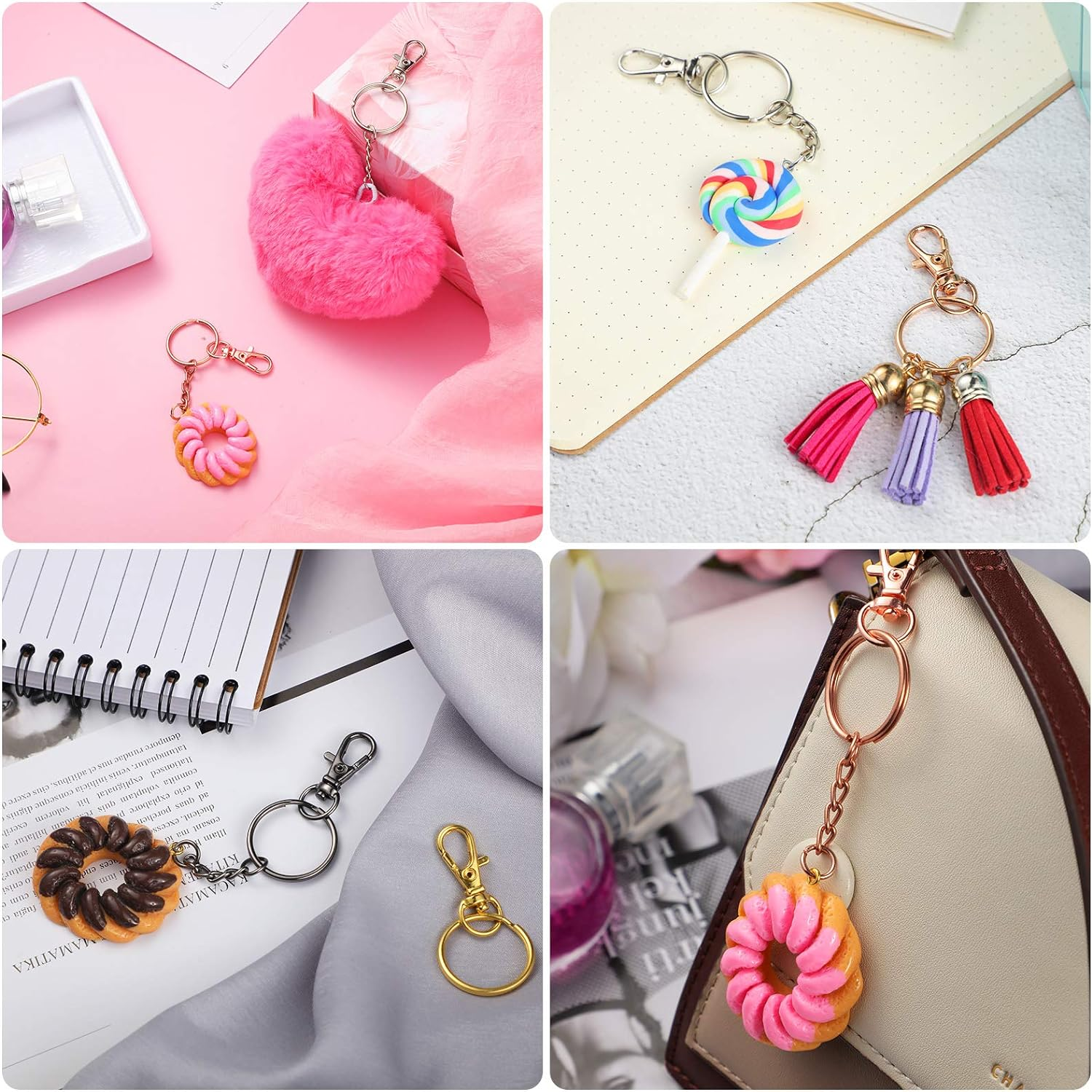 Hotop 100 Pieces Swivel Clasps Set 50 Piece Lanyard Snap Hooks with 50 Piece Key Chain Rings, Lobster Keychain Clip Hooks Lobster Claw Clasps for Keychain Jewelry DIY (Multicolored) image number 5