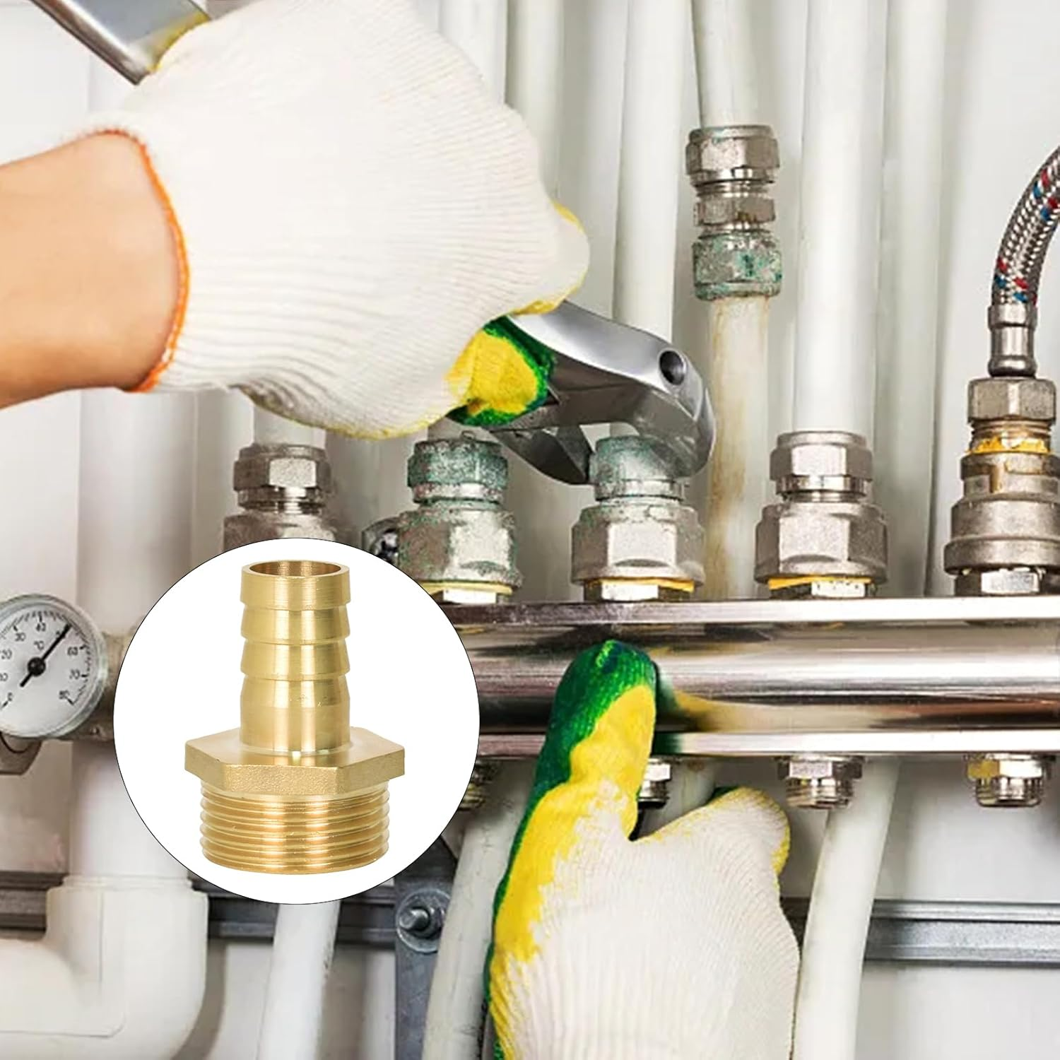 Hose Barb Connector, 1 Inch Male Threaded Tap Connector for Hose Pipe, 19Mm Barbed X G1 Brass Hose Fitting, Connector for Hose Water Pipe Gas Pipe image number 3