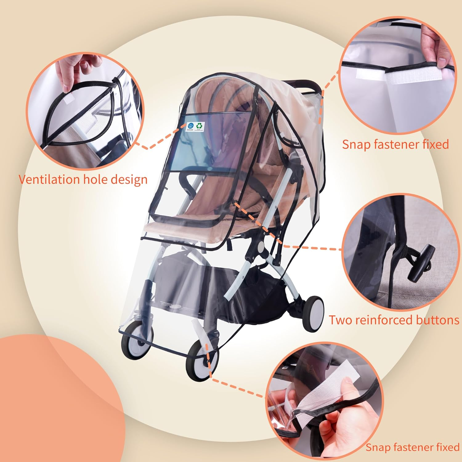 Bemece Stroller Rain Cover, Universal Stroller Accessory, Baby Travel Weather Shield for Summer, Windproof Waterproof, Protect from Dust Snow - Double Protection image number 1