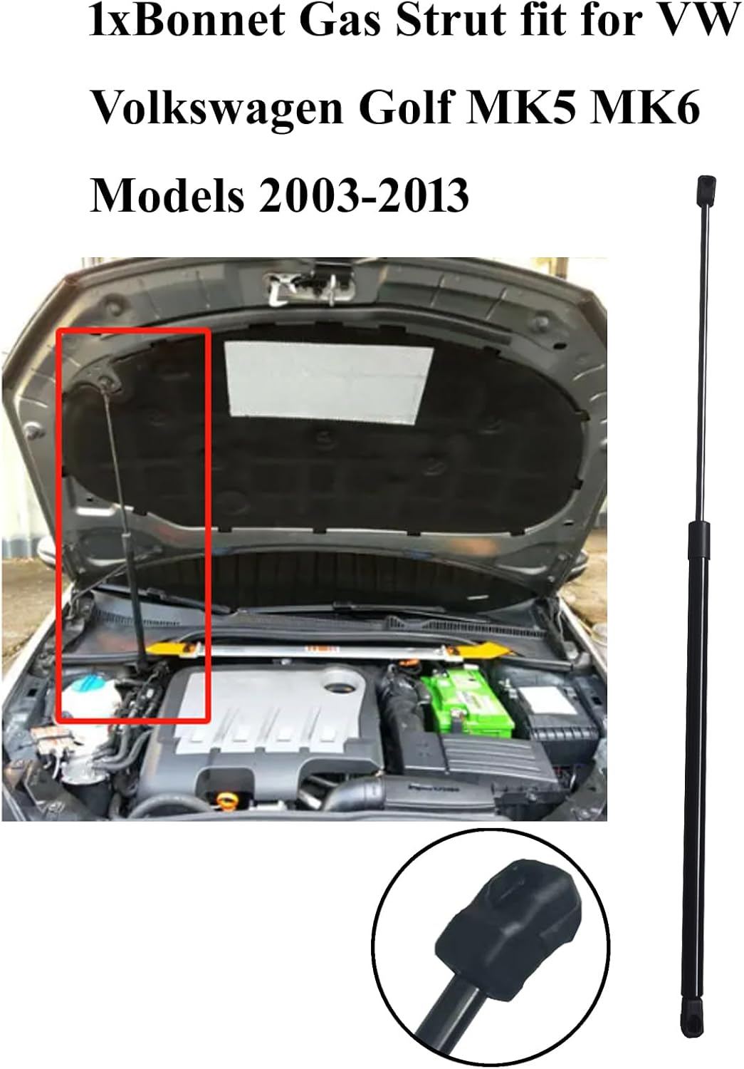 Bonnet Gas Strut for Volkswagen VW Golf MK5 and MK6 2003 to 2013 Convertible Hatchback Wagon Variant;Also for Jetta III 1KM 2006-2011 Sedan Front Hood Lift Support image number 5