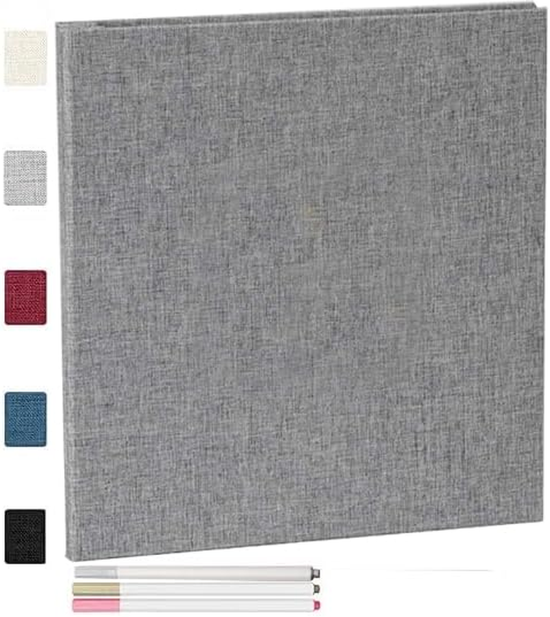 Photo Album Self Adhesive with Picture Display Window,40 Pages DIY Scrapbook Album for 3X5 4X6 5X7 6X8 8X10Picture,Linen Cover Memory Book for Baby Wedding, with 3Pcs Metallic Pen (Off White)