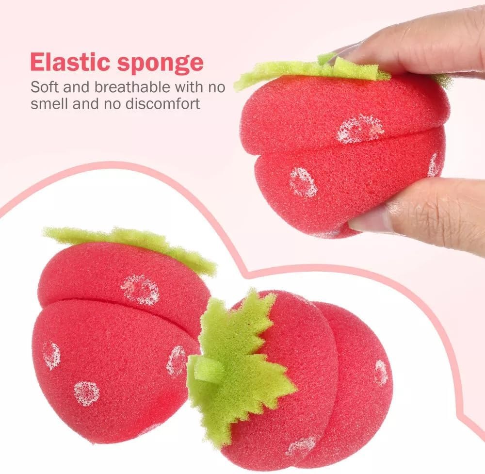 Strawberry Heatless Hair Curlers, Strawberry Heatless Curls Overnight, Strawberry Breathable Sponge Simple Curlers for Women Long Hair & Short Hair (24 Pcs,Mix) image number 6