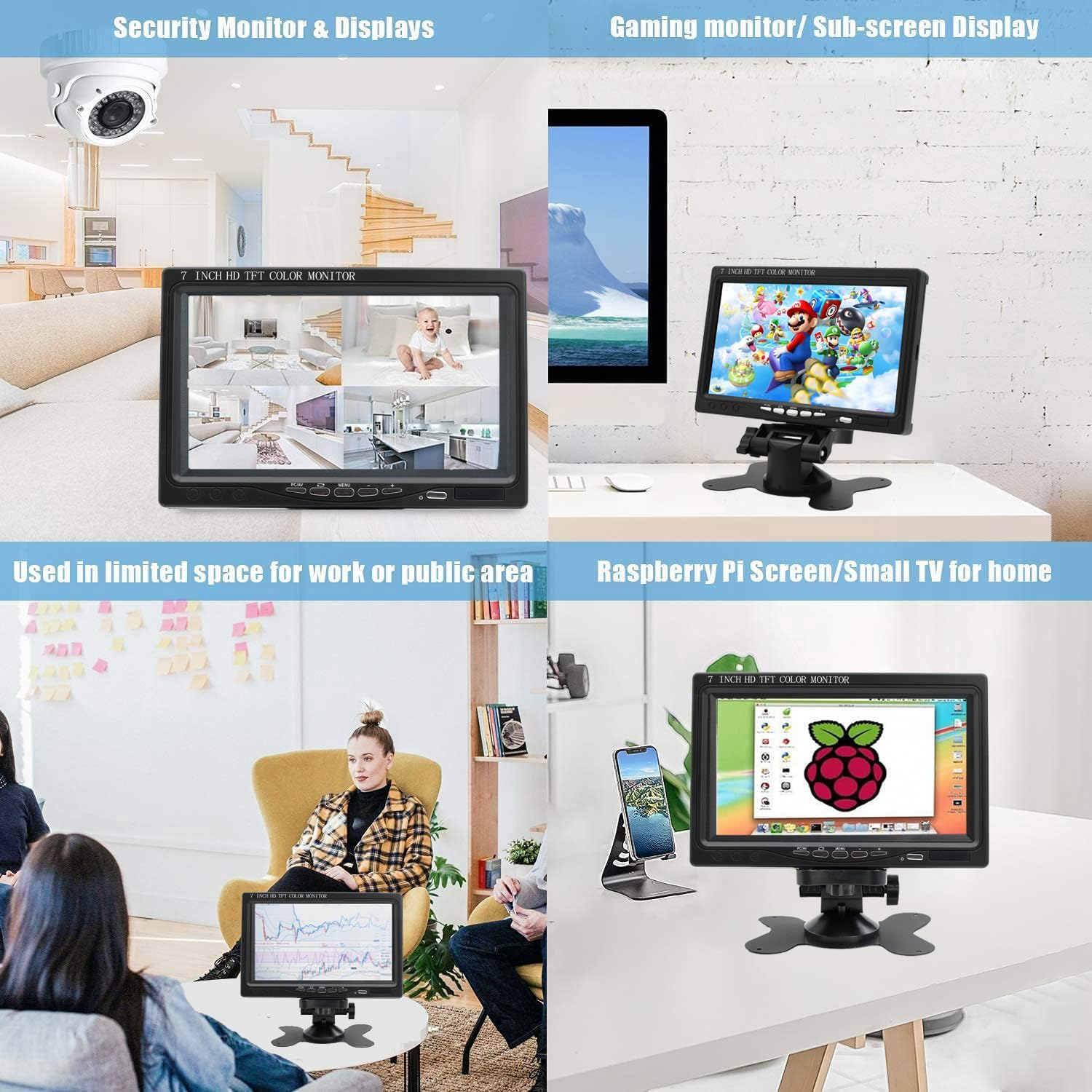 7 Inch Small HDMI Monitor 1024X600 Resolution Small 1080P Portable IPS Monitor Built-In Speakers HDMI VGA Input for Gaming CCTV Security Raspberry Pi PC (H702) - H701 image number 6