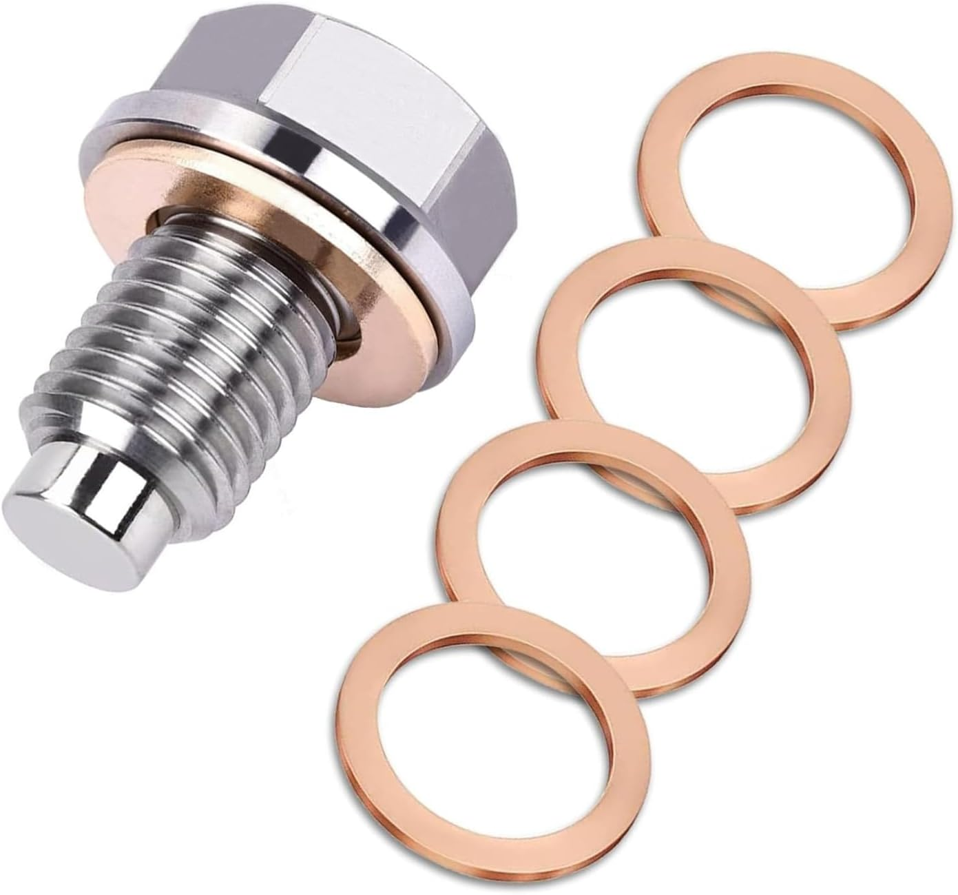 M14X1.5 Magnetic Oil Drain Plug, Magnetic Stainless Steel Oil Pan Drain Nut Bolt with 5PCS Copper Crush Washer anti Leakage, Universal Leak-Proof Replacement,Fits Most Cars,Motorcycles,Boats image number 4