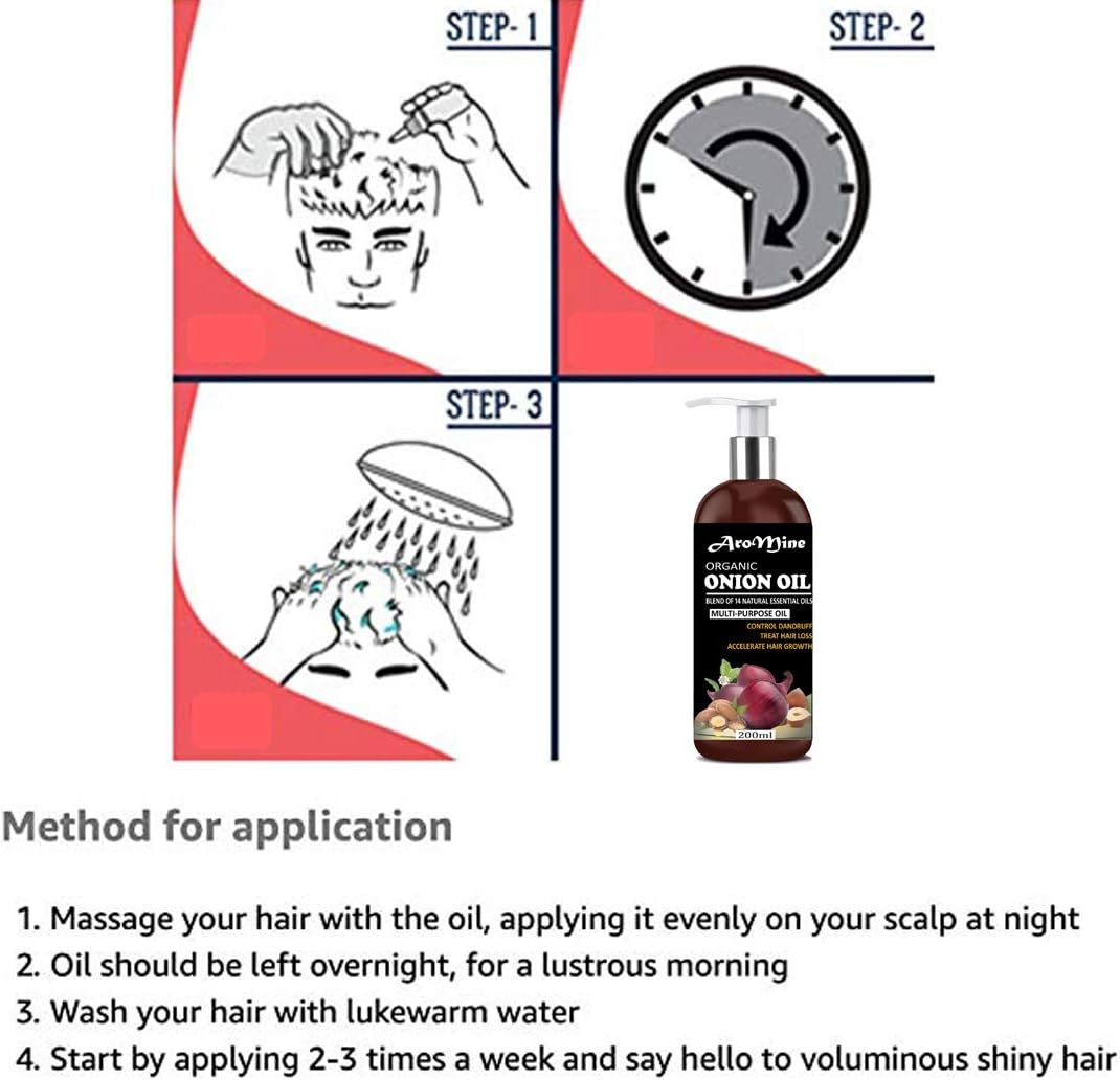Aromine Natural & Organic Red Onion Oil(200Ml) & Red Onion Shampoo(200Ml) Combo Set image number 3