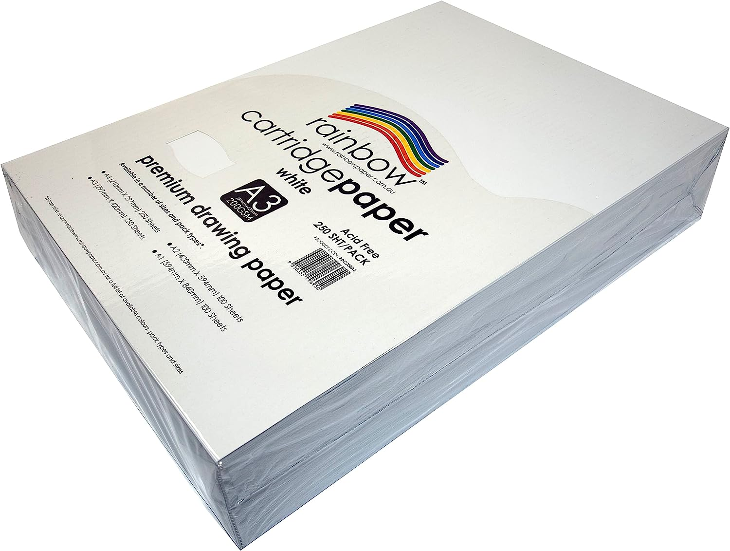 Rainbow A3 200Gsm Drawing Cartridge 250 Sheets, White