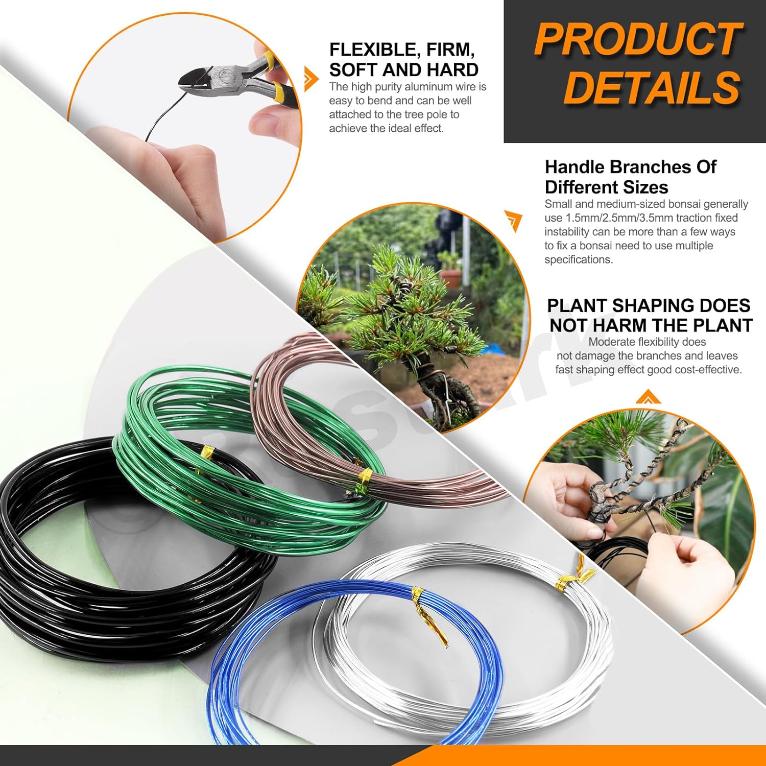 6Pcs 5 Colors Bonsai Training Wire with Wire Cutter Kit, Anodized Aluminum Bonsai Wire Tools for Holding Bonsai Plant Branches Small Trunks - 82 Feet 0.8MM 1.0MM 1.5MM 2.0MM 3.0MM image number 5