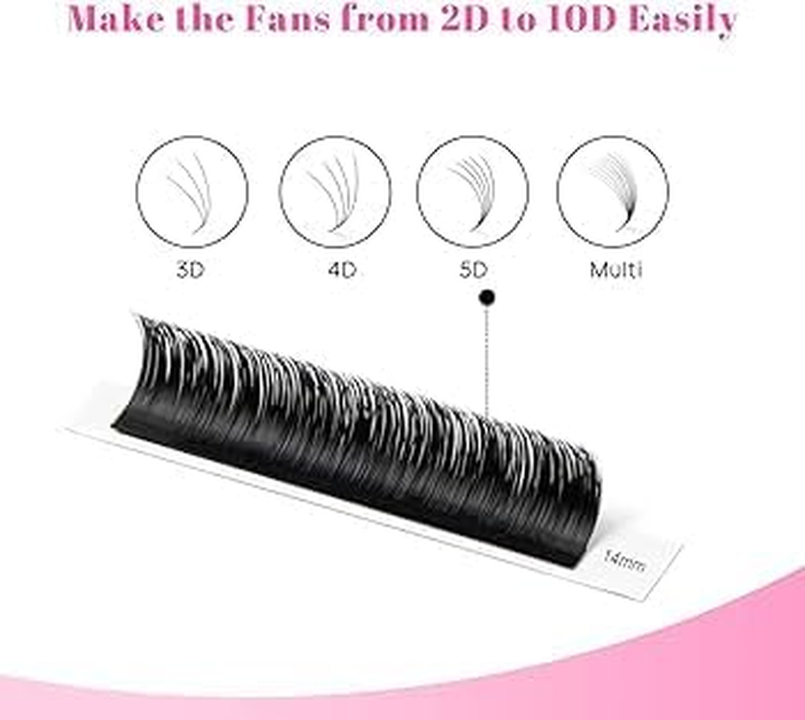 Easy Fan Cashmere Volume Eyelash Extensions C D L M Curl, 3D Premade, 0.07-0.10, Super Matte Black Individual Lashes Extension Mix Tray 7-15Mm (Easy Fan C Curl 0.07)