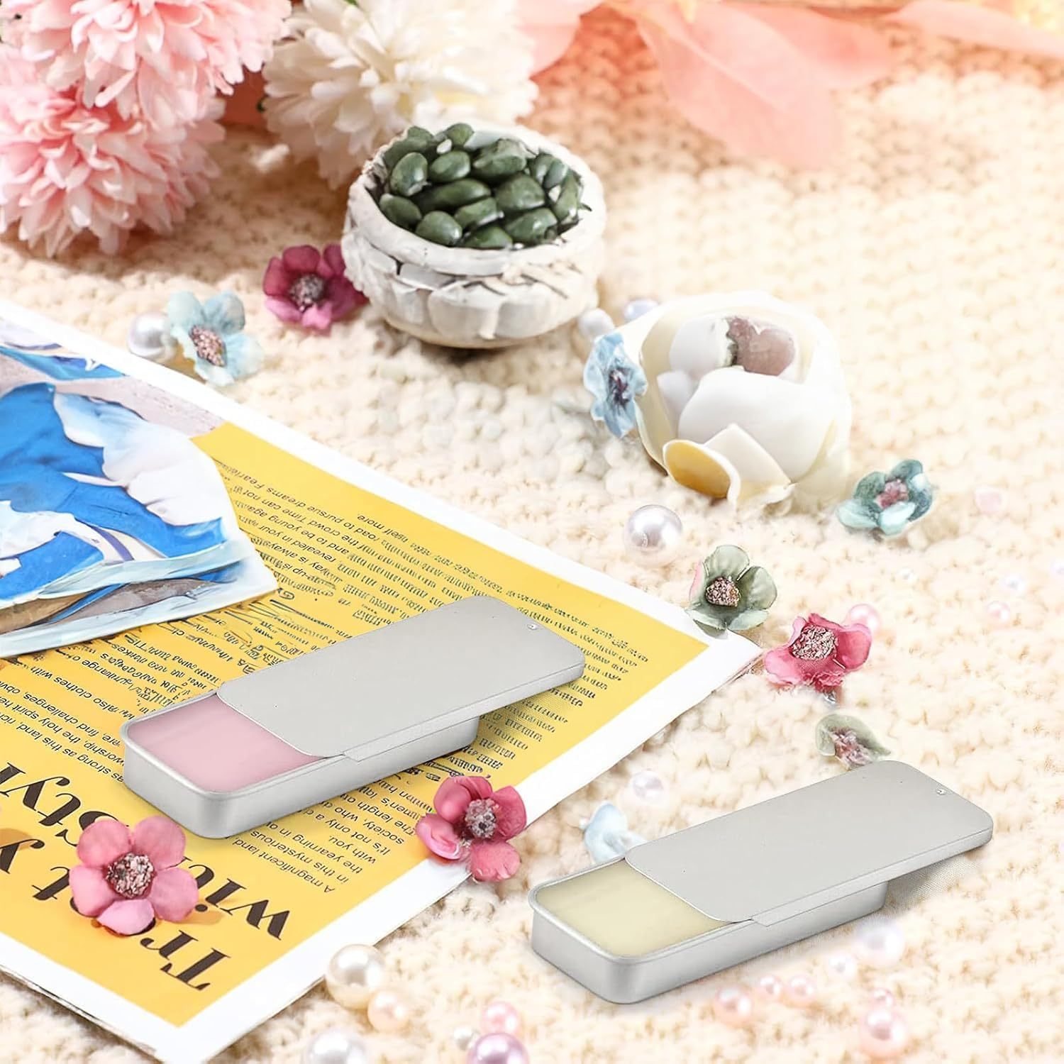 20Pcs Mini Portable Slide Top Small Tin Containers,2.36" X 1.34" X 0.39"Metal Tins Box Empty Storage Organizer Tins with Lids for Lip Balm Candies Candles (&lrm;Silver) image number 3