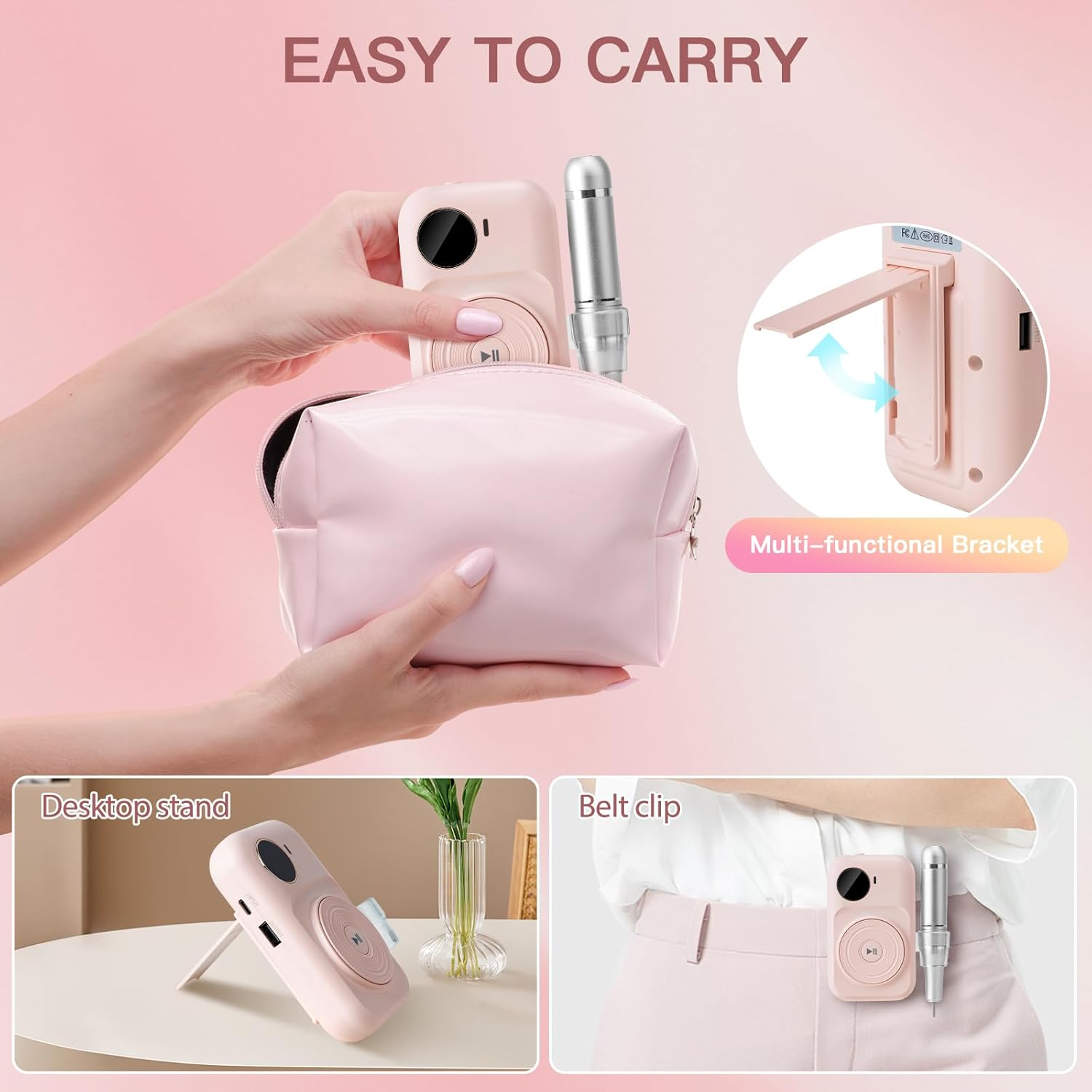 Madenia Professional Nail Drill Machine: 45,000RPM Rechargeable Nails Efile Kit with Low Noise and Low Heat for Manicure & Pedicure in Nail Salon - Perfect for Beginners and Technicians, Pink