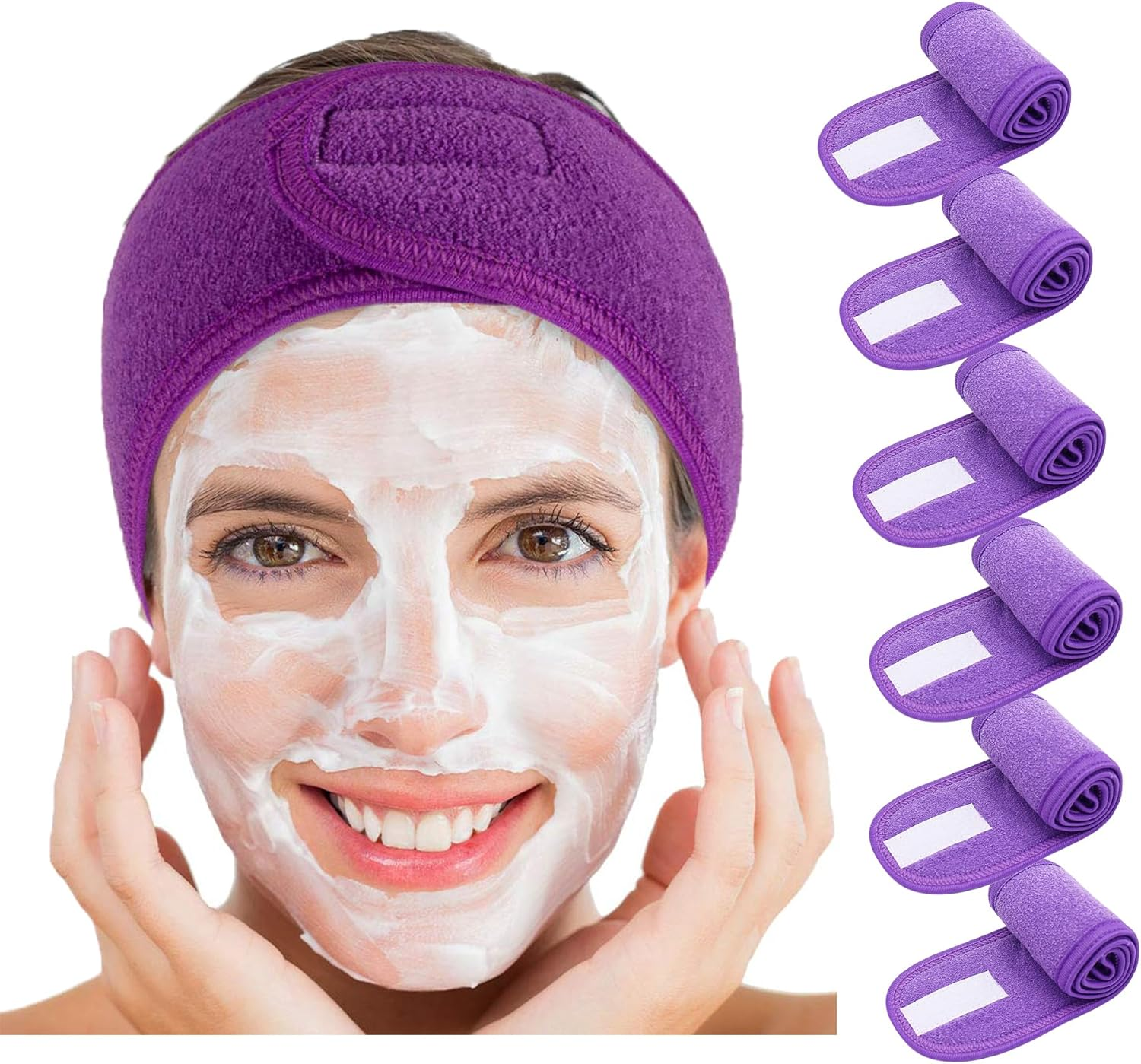 LF Line Spa Headband 6 Pack Ultra Soft Adjustable Face Wash Headband Terry Cloth Stretch Make up Wrap for Face Washing, Shower, Facial Mask, Yoga Pink - Pink image number 3