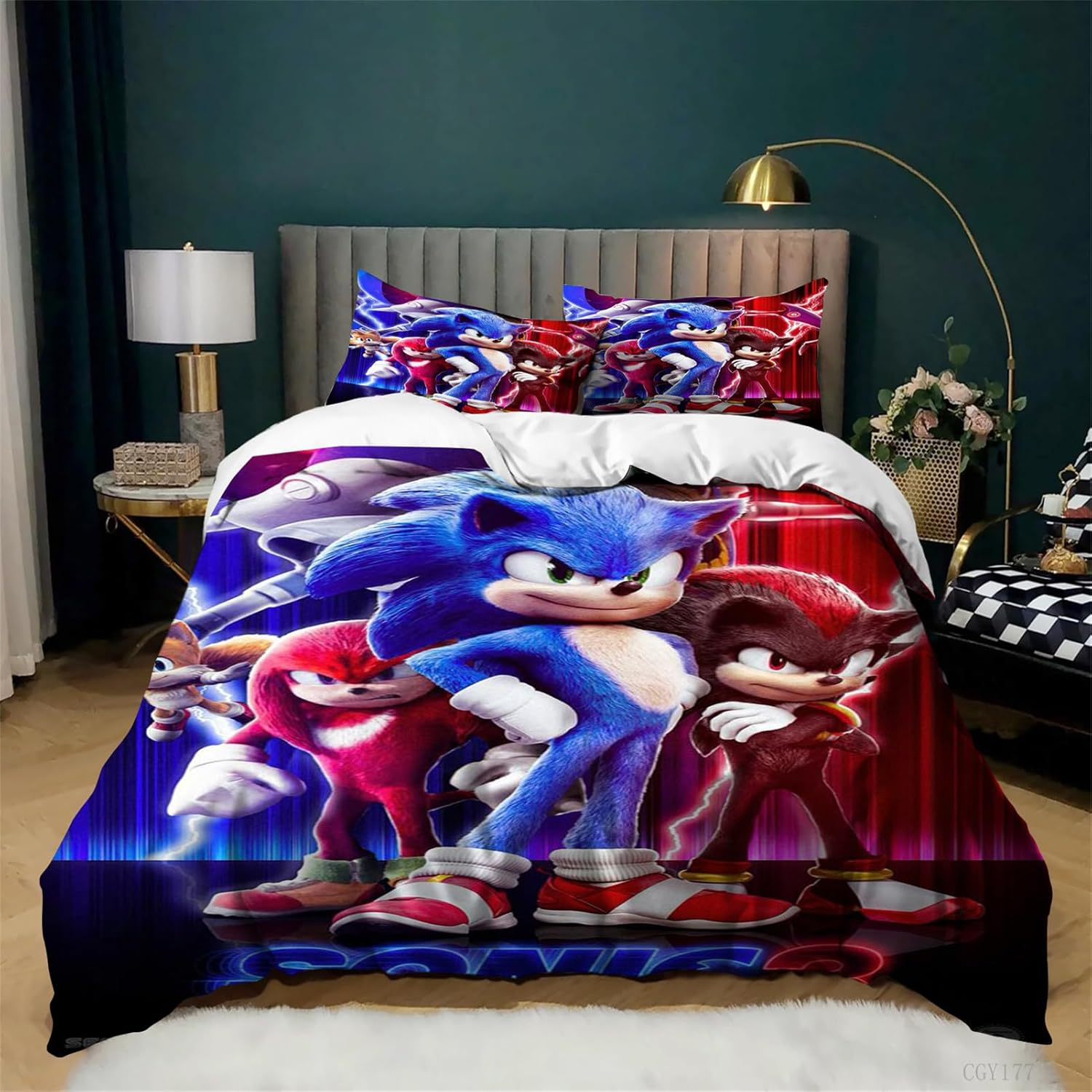 3 Pieces Movie Sonic Bedding Set Ultra Soft Duvet Cover Set Single Size Lightweight Quilt Cover with 2 Pillow Sham