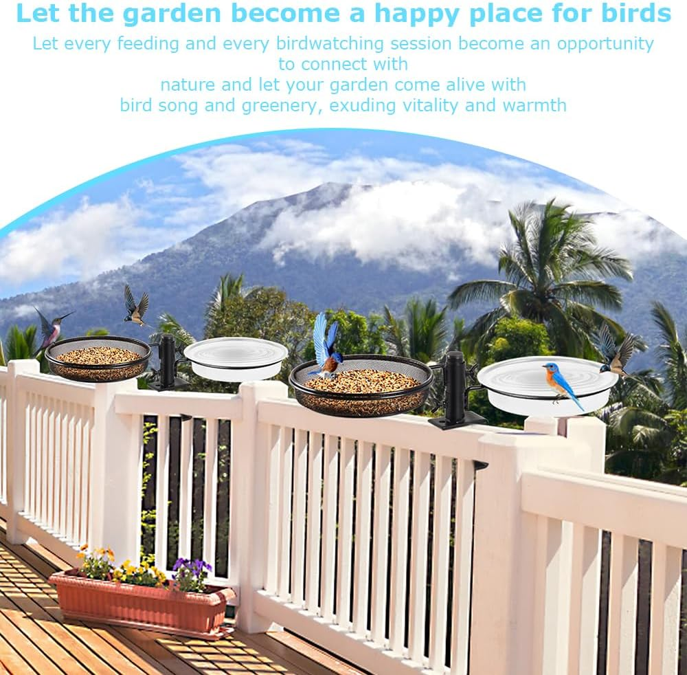 2-In-1 Bird Bath and Feeder/Adjustable Heavy Duty Clamp Bracket,Outdoor Bird Feeding Stand & Bird Feeder Deck Mount,Bird Feeder Hanger for Outdoors Garden image number 1