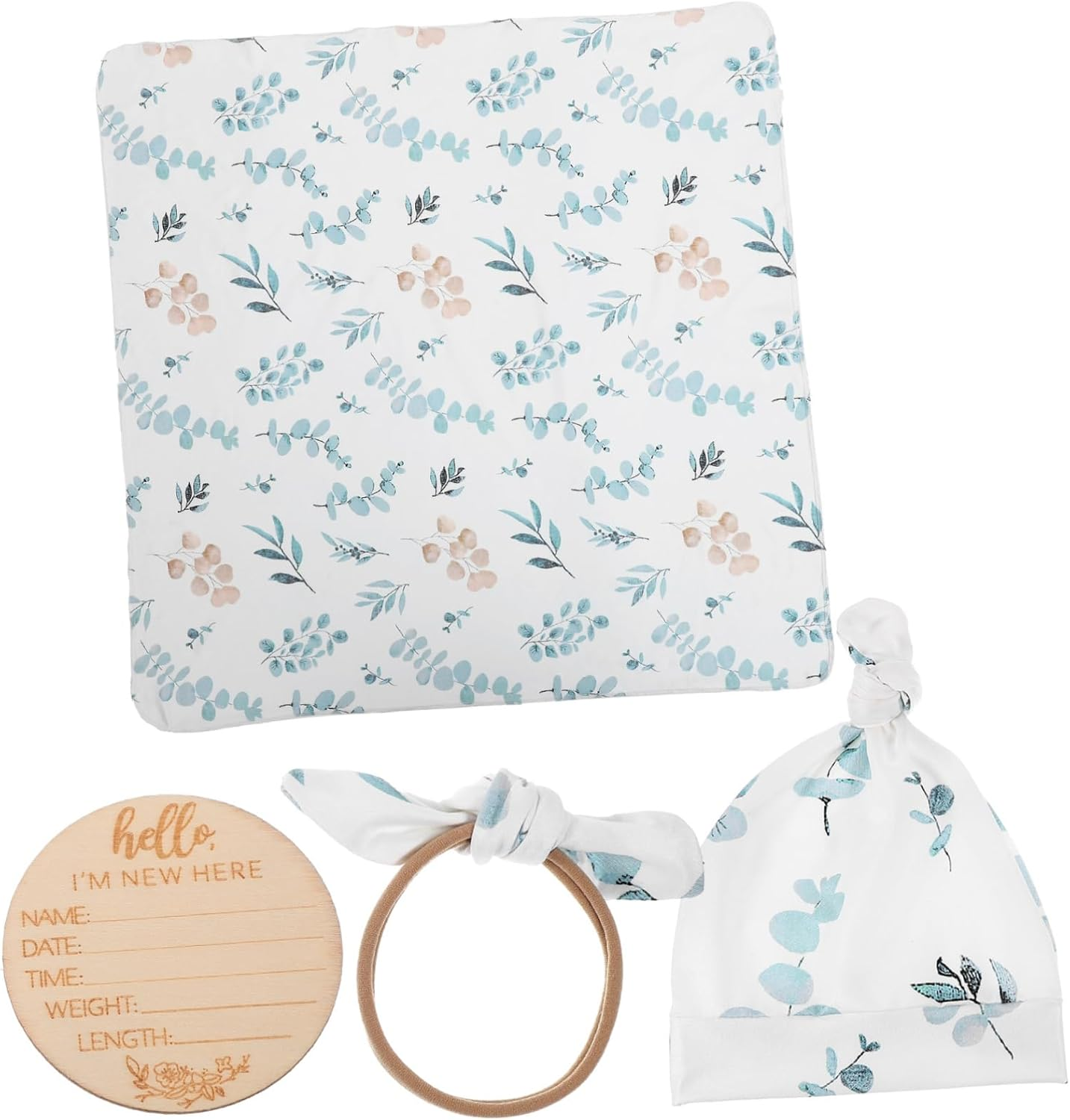 1 Set Newborn Set with Hat Headband Cute Eucalyptus Announcement Prop Soft Comfortable Breathable for Photography Keepsake image number 6