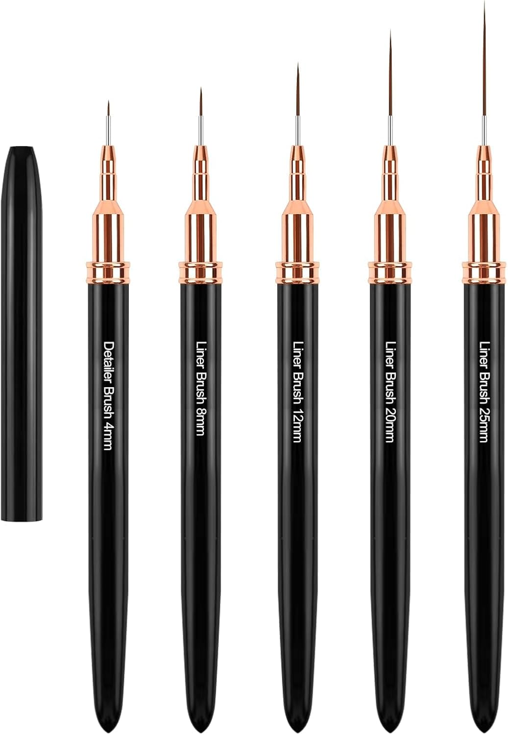 Sularpek 5 Pcs Nail Art Brushes, Nail Art Liner Brushes, Painting Design Brush Set, Detail Nail Drawing Tool for Long Lines, Thin Details, Fine Drawing Sizes 4/8/12/20/25Mm, Black image number 4