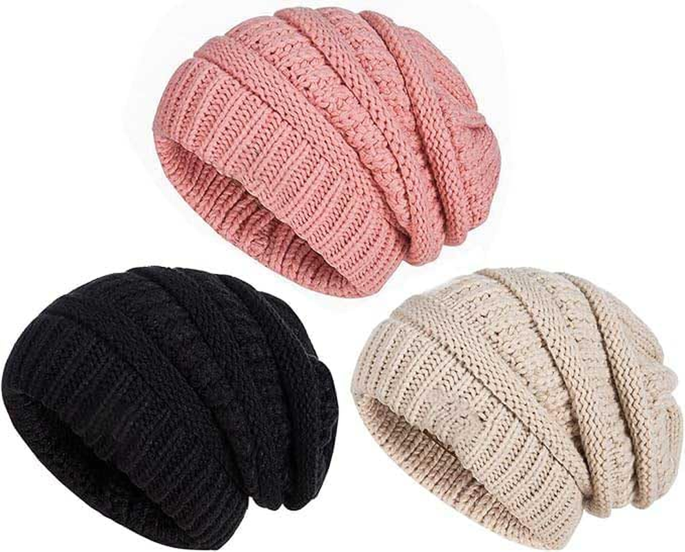 Womens Beanies for Winter 3 Pack, Slouchy Beanies for Women Knit Warm, Winter Hats for Women Thick for Cold Weather image number 2