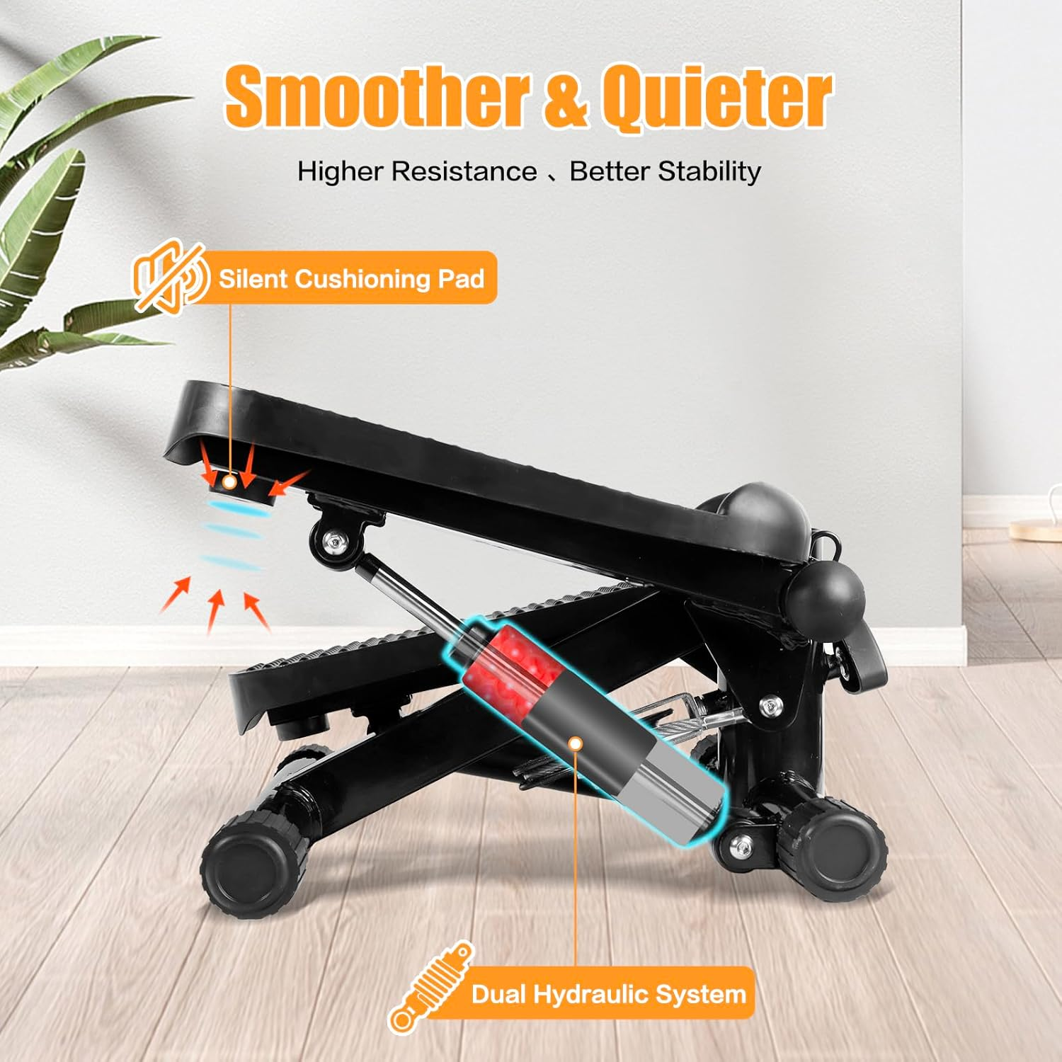 Steppers for Exercise, Stair Stepper with Resistance Bands, Mini Stepper with 300LBS Loading Capacity, Hydraulic Fitness Stepper with LCD Monitor image number 4