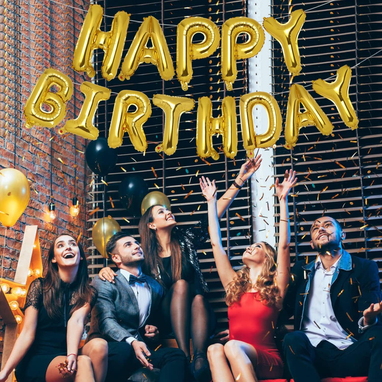 ACCEVO Happy Birthday Balloons Banner,16 Inch Aluminum Foil Letters, Birthday Party Decorations Happy Birthday Banner Party Decorations for Women Men Boys Girls Kids Gold Birthday Decorations Backdrop - Black image number 7