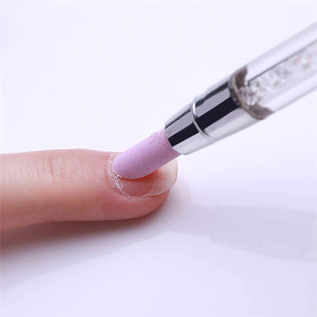 2 Way Quartz Stone Nails Cuticle Remover + Rhinestone Crystal Nail Art Brush Pen Silicone Head Carving Embossing Hollow Sculpture Acrylic Manicure Dotting Tools 1 Pack HJ-NAT156