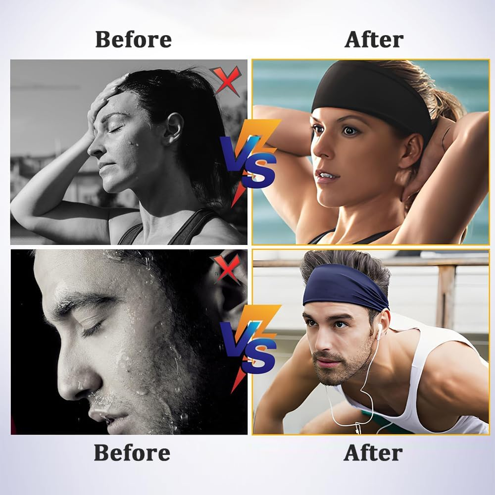Sports Headbands for Men (5 Pack),Moisture Wicking Workout Headband, Sweatband Headbands for Running,Cycling,Football,Yoga,Hairband for Women and Men image number 2