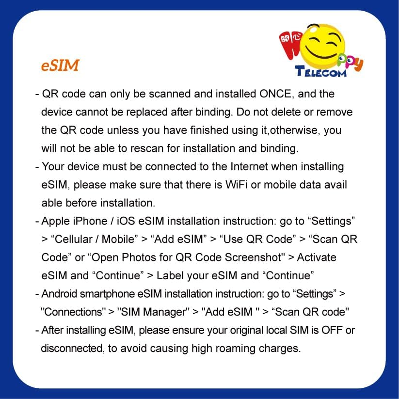 Happy 5G Esim China 15Days Unlimited Data Travel Esim | 8GB of 5G High-Speed Data Then 256Kbps | Support Iphone & Android Devices | Easy Activation | No Need Registration image number 5