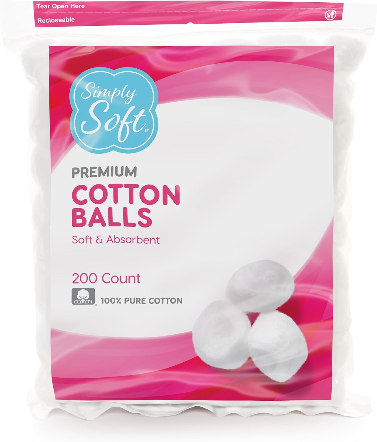 Simply Soft Premium Cotton Balls, 100% Pure Cotton, Absorbent, 600 Count (3 - 200 Count Bags) image number 6