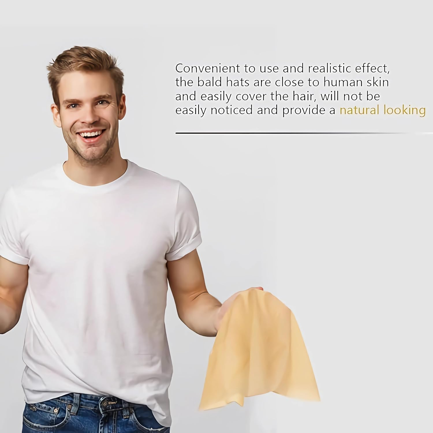 Balding Latex Hat, Beige Realistic Head Skin Balding Hat Wig for Men and Women - Halloween Costumes, Makeup Accessories, Theater, Role-Playing and Costume image number 1