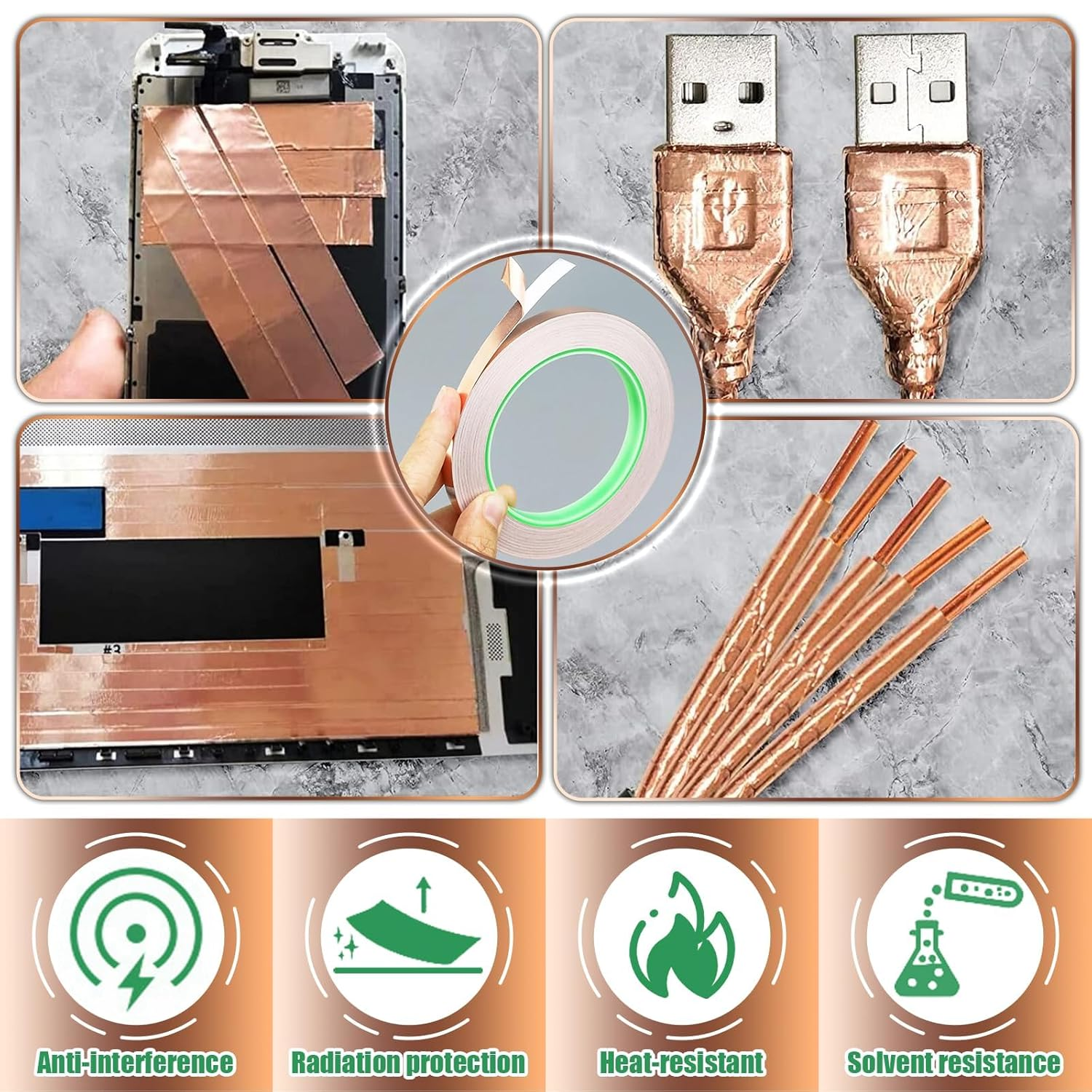 Conductive Adhesive Copper Tape, 2 Pcs Conductive Copper Foil Tape, Conductive Copper Tape with Single-Sided for Guitar and EMI Shielding, Slug Repellent, Stained Glass, Crafts, Electrical Repairs image number 5