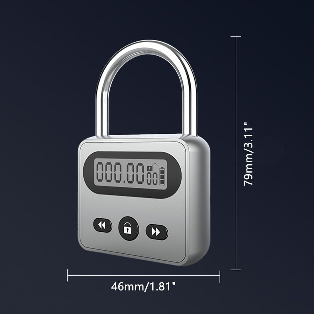 Meichoon Metal Timer Lock Stainless Steel Multi-Function Intelligent Padlock Backlit Display 999 Hours Max Timing for Preventing Addiction and Bad Habits Silver
