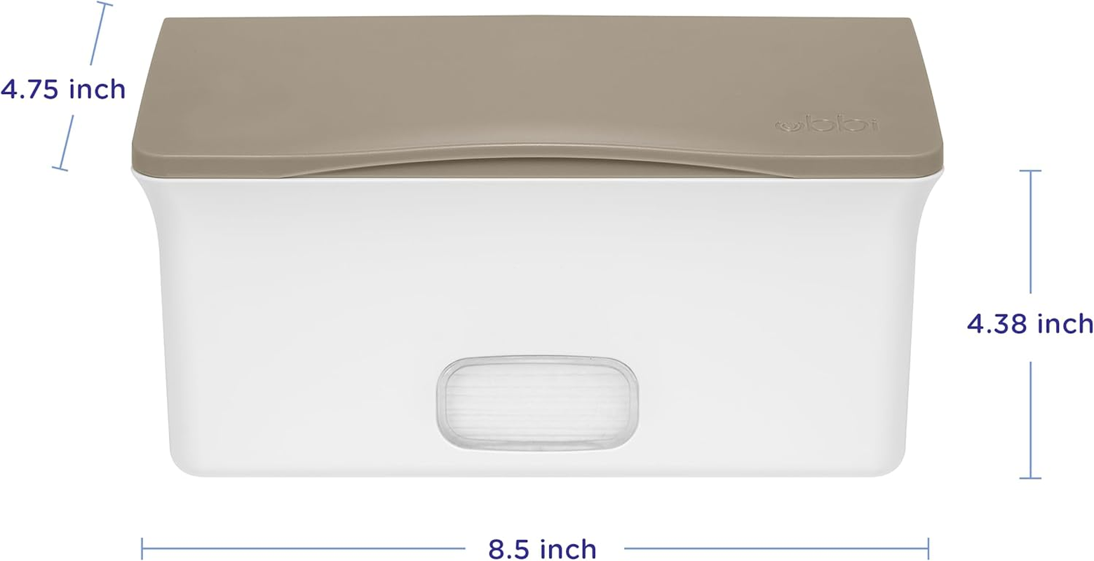 Ubbi Baby Wipes Dispenser with Weighted Plate and Secure Seal, Nursery and Baby Registry Essential to Keep Wipes Fresh, Taupe image number 3
