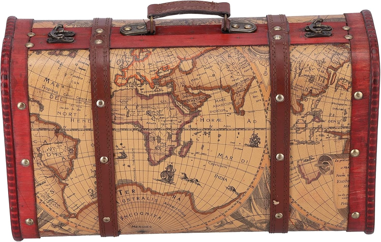 Vintage Suitcase Portable Wood Map Pattern Retro Storage Chest Home Decoration image number 6