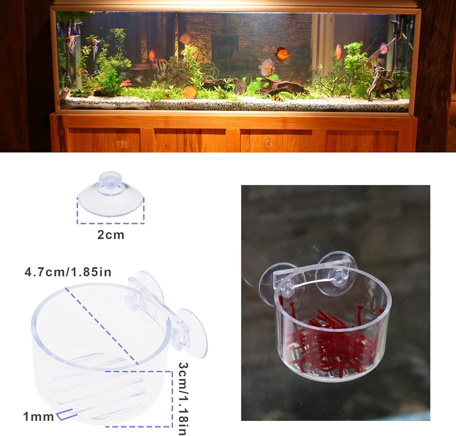 Ecsing 4PCS Red Worm Feeder with Sucker Fish Tank Plant Shrimp Acrylic Feeding Bowl Bloodworm Water Food Dish Transparent Feeding Cup for Fish Shrimp Fish Tank image number 4