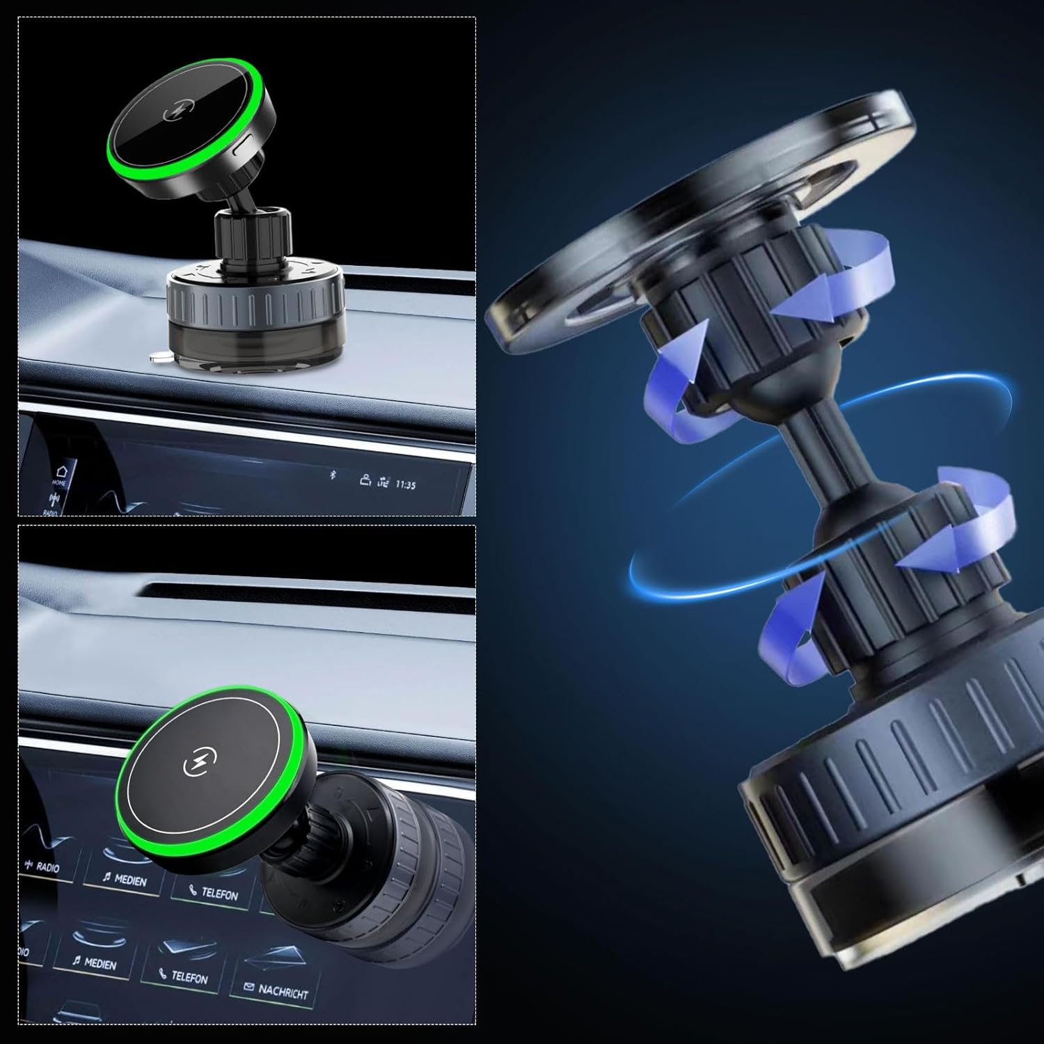 360&deg; Rotating Vacuum Suction Phone Holder, 15W Charge Magnetic Car Mount with Suction Cup for Dashboard & Windshield for Phone & Tablet, Includes Magnetic Ring for Non Magnetic Device image number 5