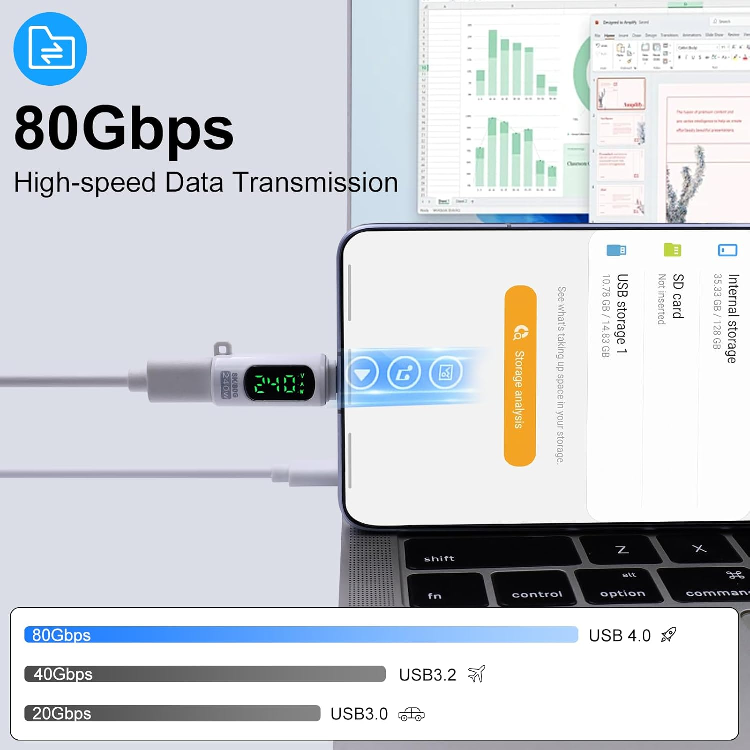 Danfetsoy USB C Extender Adapter 80Gbps, USB C Male to Female Adapter with Digital Display Switch Support Thunderbolt 4, 240W, 8K@60Hz for Lapel Microphone, Mouse and Keyboard,Etc(2 Pack) image number 2