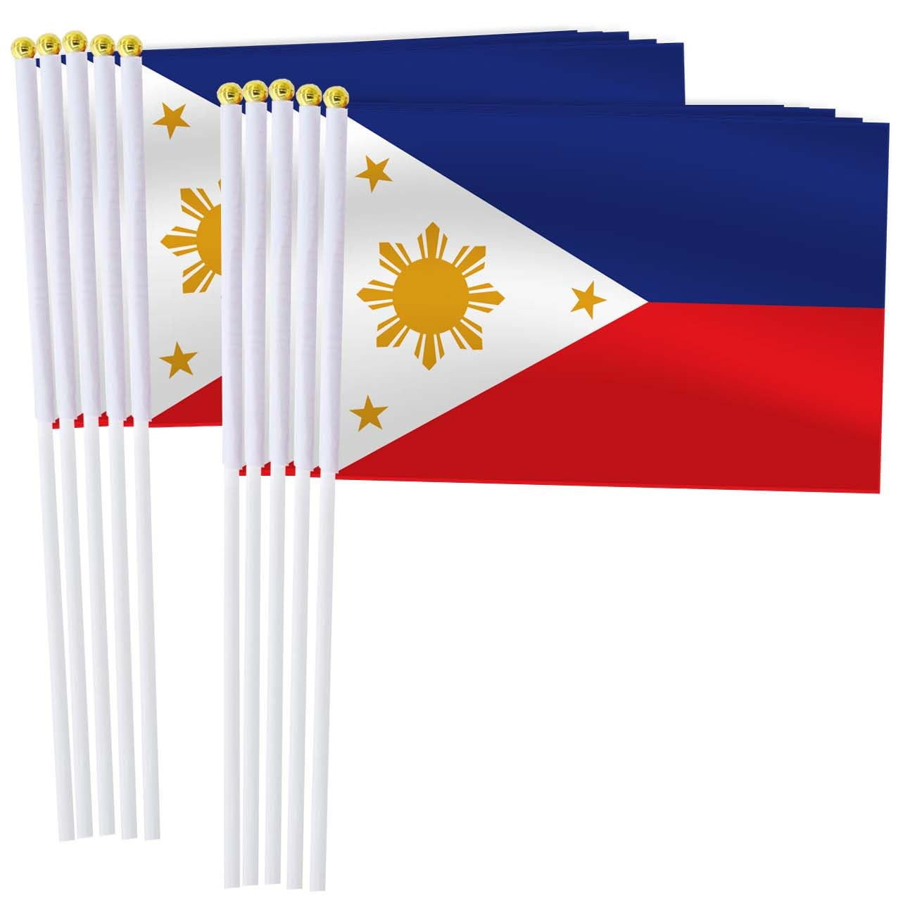 The Philippines Handheld Small Flag Set,10 PCS 5&times;8 Inch Mini Filipinos Hand Held Banner,Tiny Digital Printed Polyester Banner image number 2