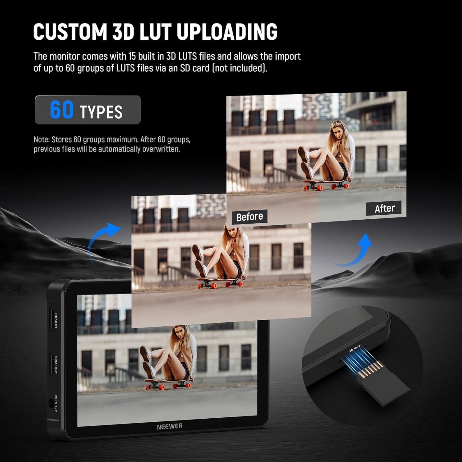 NEEWER F700 7" Camera Field Monitor, 2000Nit HD 1920X1080 IPS Touch Screen with 3D LUT, 4K HDMI Loop In/Out with Peak Focus DSLR Video Assist HDR Waveform, Cold Shoe Mount, 5200Mah Battery & Cable image number 1