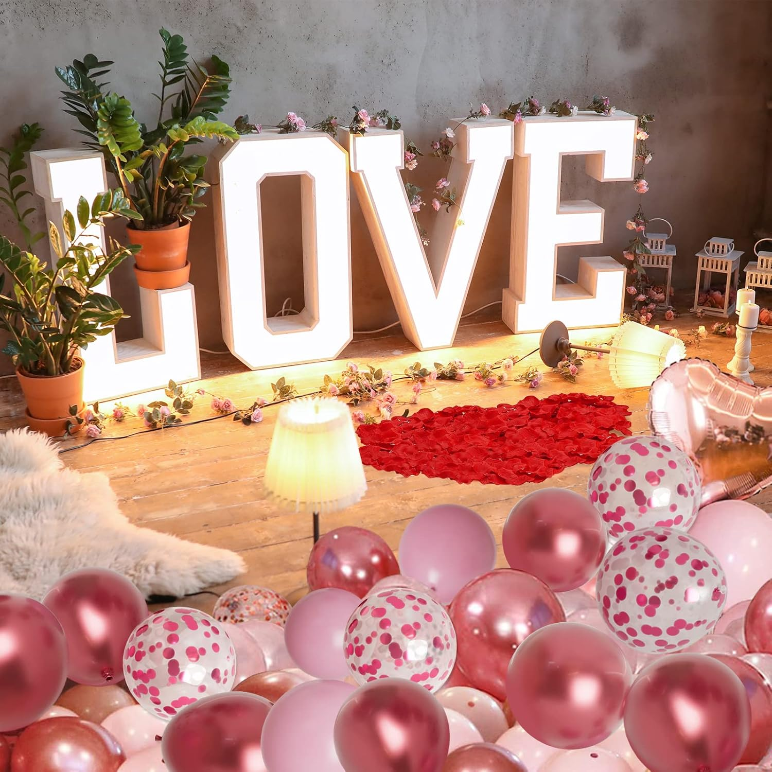 Bonropin Valentines Day Balloons Kit Rose Gold Pink Heart Balloons with Rose Petals I Love You Balloons for Anniversary Mothers Day Wedding Romantic Decorations Special Night image number 3
