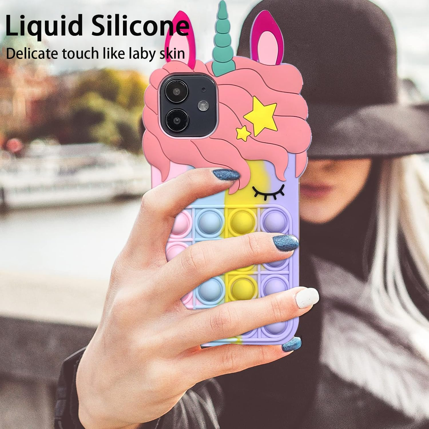 Aspack Pop Bubbles Case for Iphone 12/12 Pro, Cute Lovely Cartoon Unicorn Rainbow Pop Shockproof Silicone Soft Phone Case for Apple Iphone 12/12 Pro 6.1 Inch