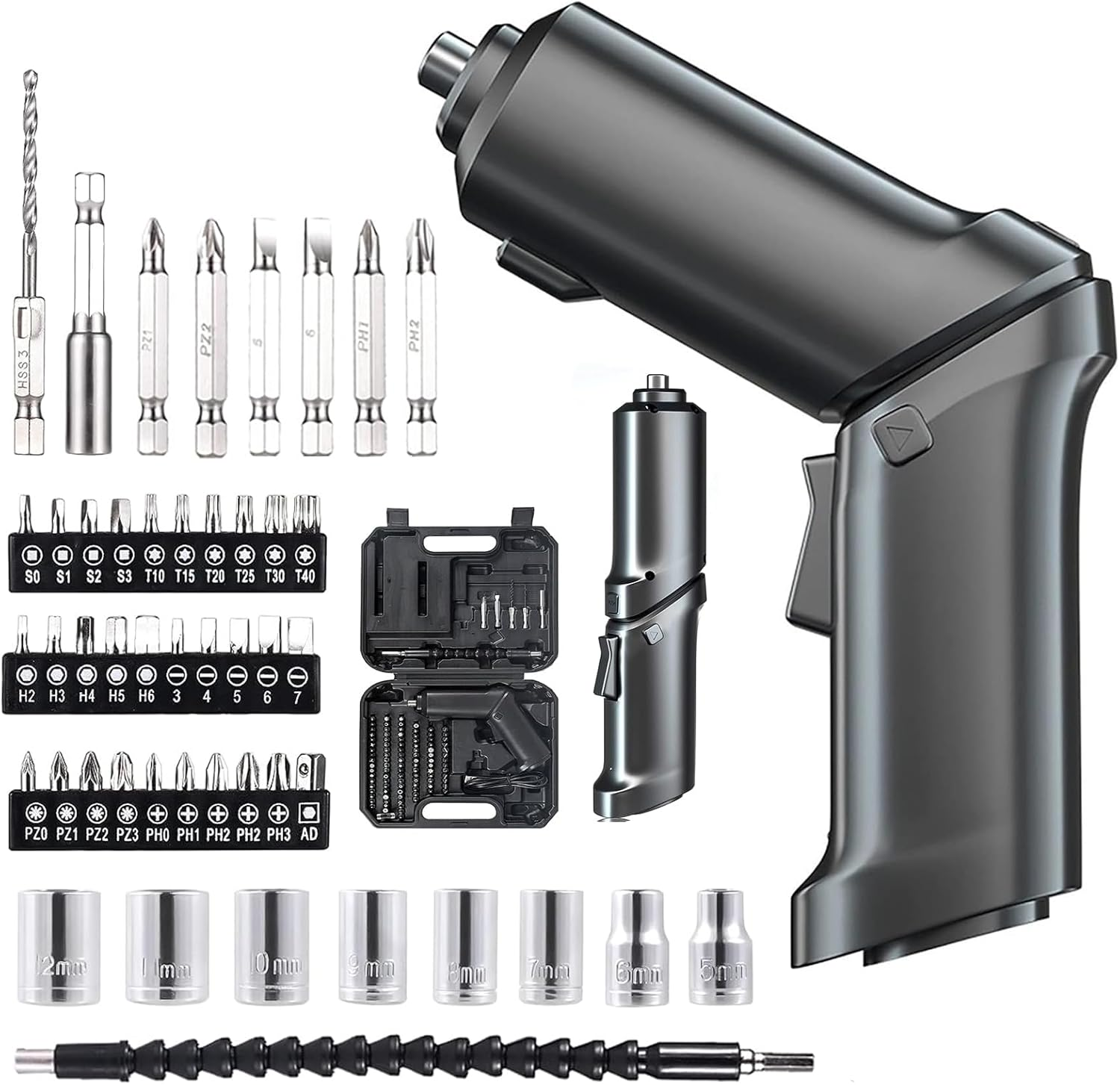 Annuoyi Electric Screwdriver Set, Electric Screwdrivers Rechargeable Drill Driver Set, 47 in 1 Rotatable Cordless Screwdriver with Led Light for Home/Office/Workplace(47Pcs,Black) image number 1