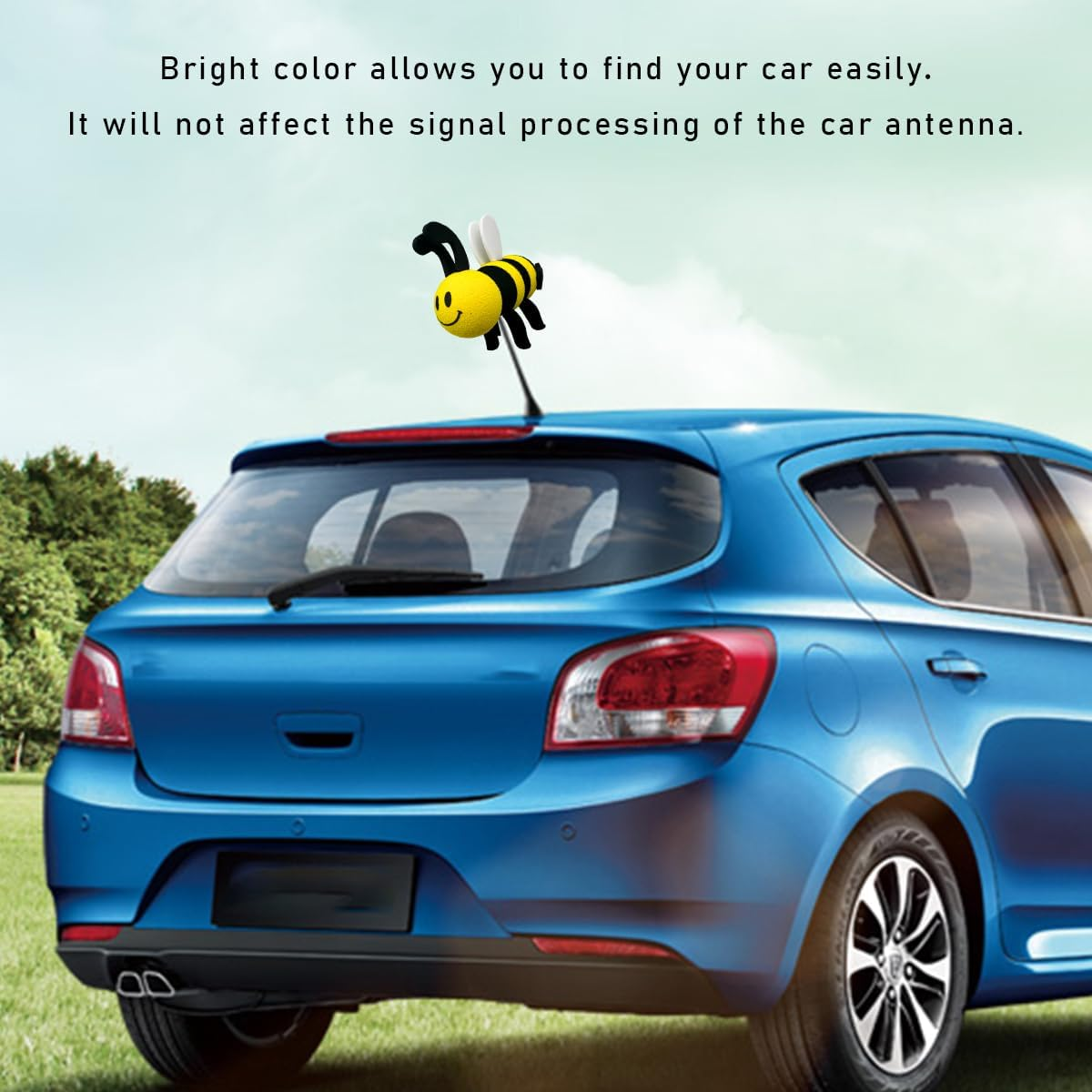 Bee Car Antenna Toppers, Automotive Roof Lovely Face Bumble Bee Antenna Balls Stickers Decor, EVA Funny Cute Honey Bee Antenna Hat for Vehicles, Universal Car Accessories (White) image number 3