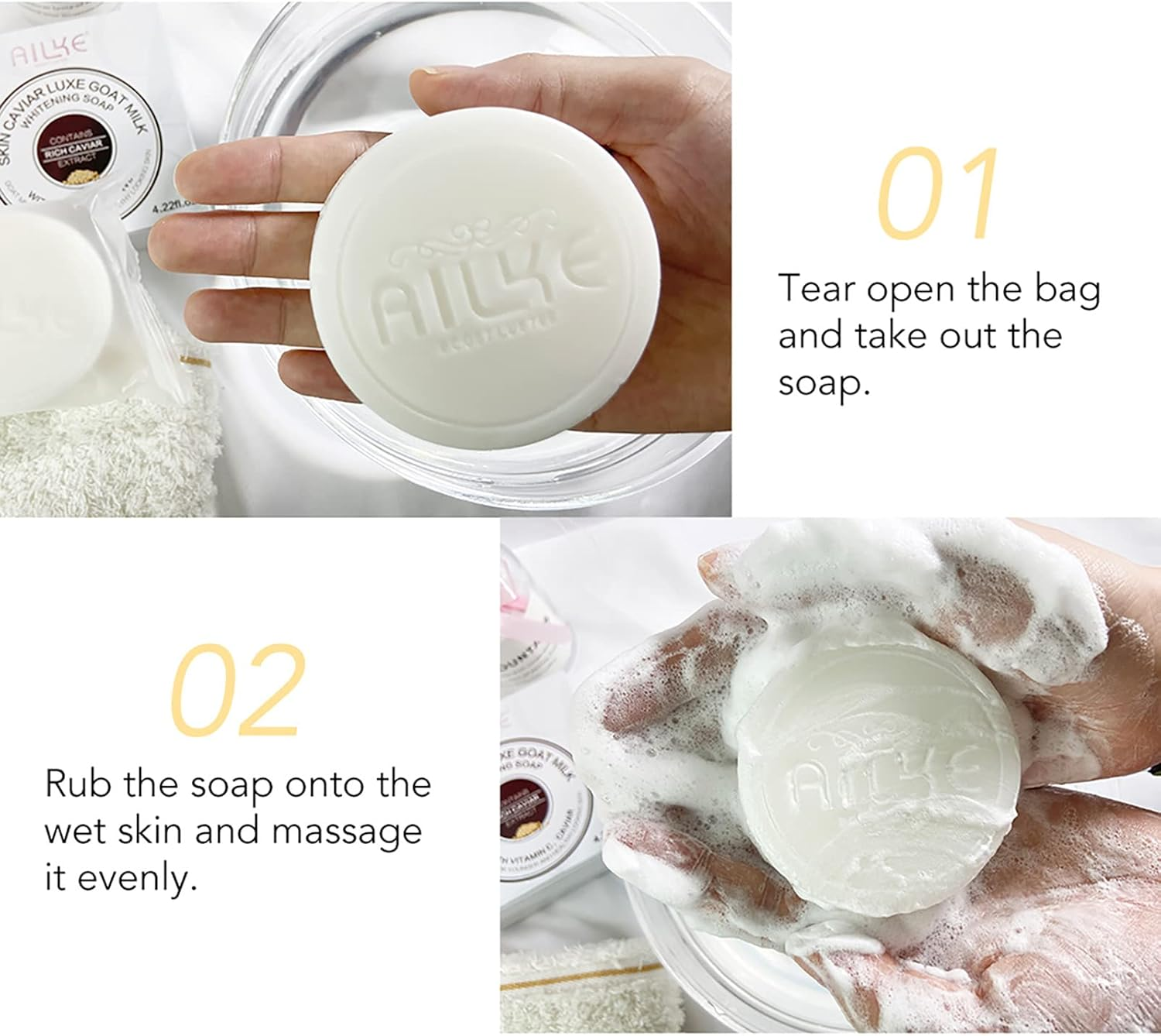 AILKE Goat Milk Whitening Soap, Moisturizing Body Wash Bar, Handmade Soap, with Vitamin C, Brightening, Even Toning, for All Skin Types, 120G