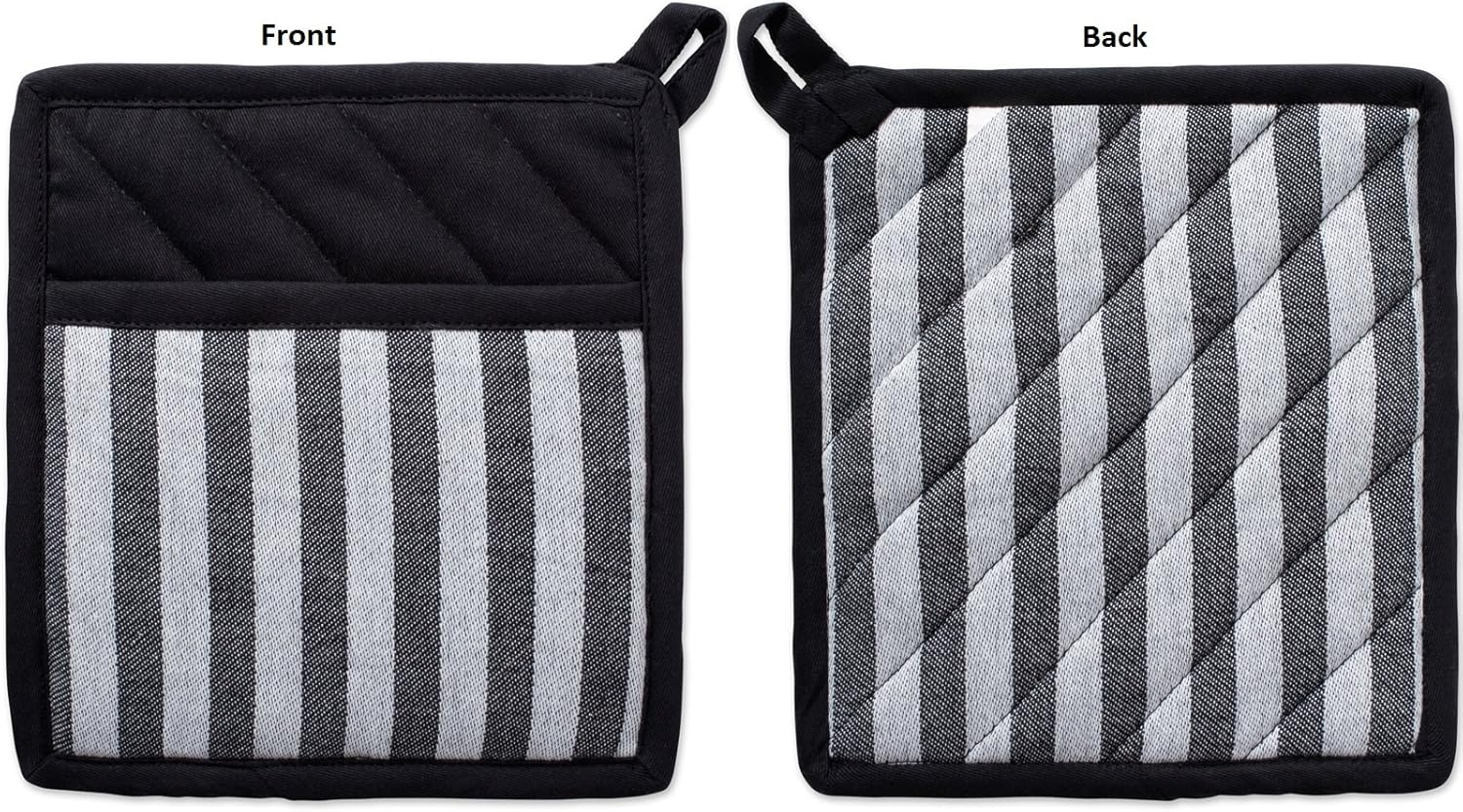 DII Cotton Heat Resistant Kitchen Pot Holders Set, (Set of 2-8X8.5), Farmhouse Chic Geometric Design, Heat Resistant and Machine Washable for Every Home Kitchen - Stripe image number 2