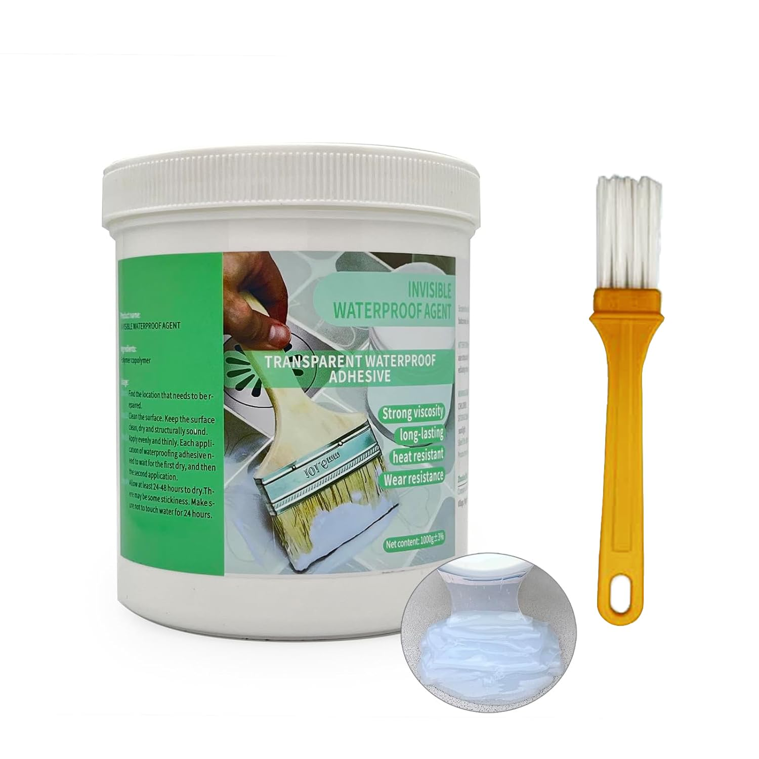 Liquid Transparent Waterproof Adhesive 1000G/35Oz，Invisible Agent Sealant Clear Leak Repairing Water Proof Coating Anti-Leakage Glue Indoor & Outdoor image number 1